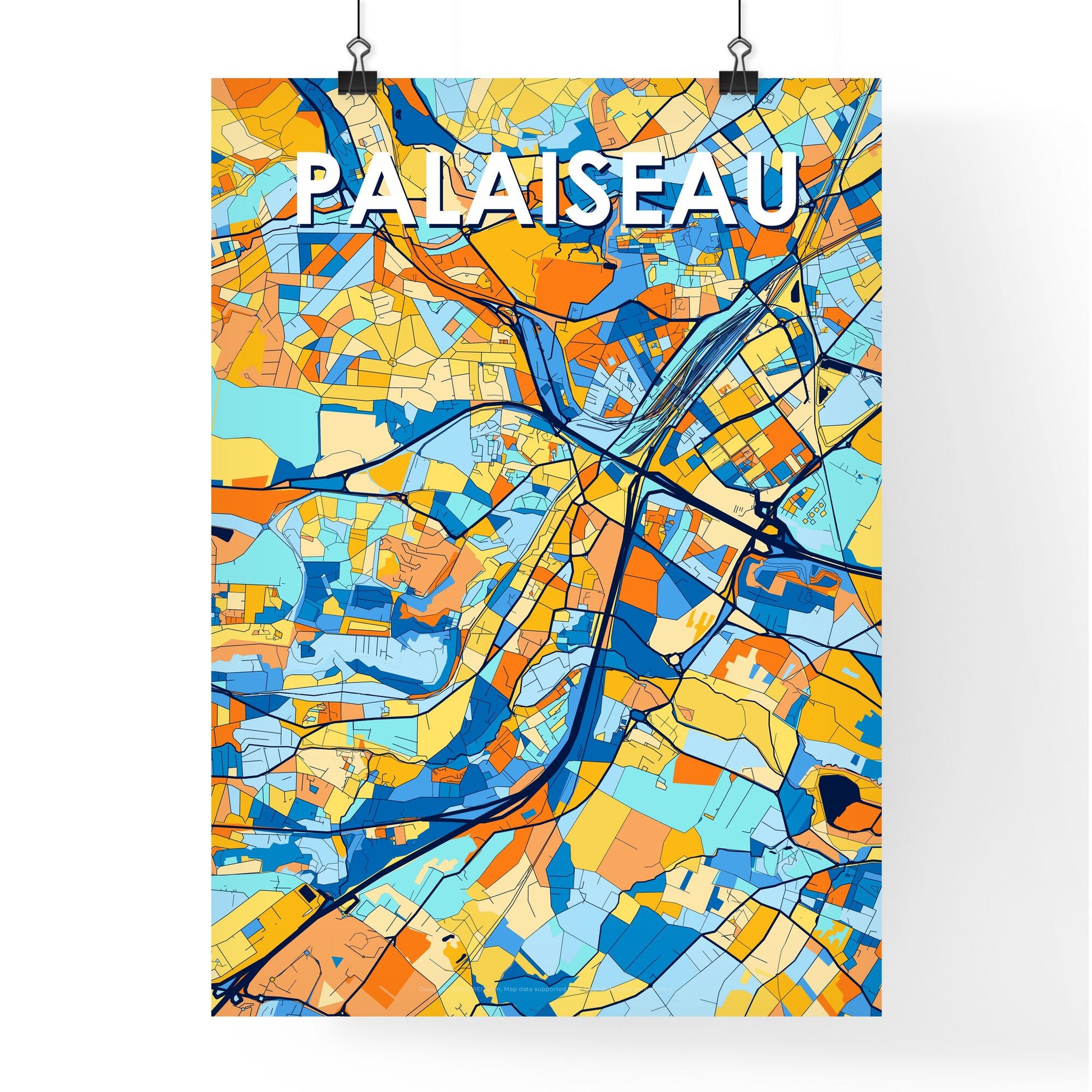 PALAISEAU FRANCE Vibrant Colorful Art Map Poster Blue Orange