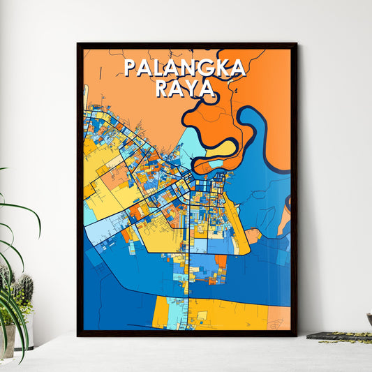 PALANGKA RAYA INDONESIA Vibrant Colorful Art Map Poster Blue Orange