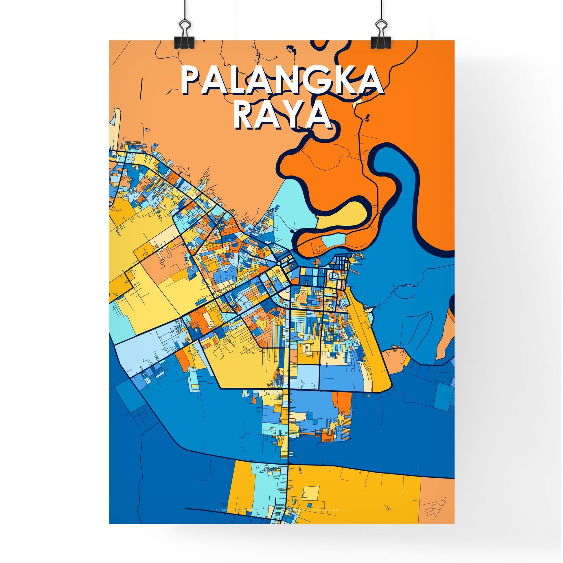 PALANGKA RAYA INDONESIA Vibrant Colorful Art Map Poster Blue Orange