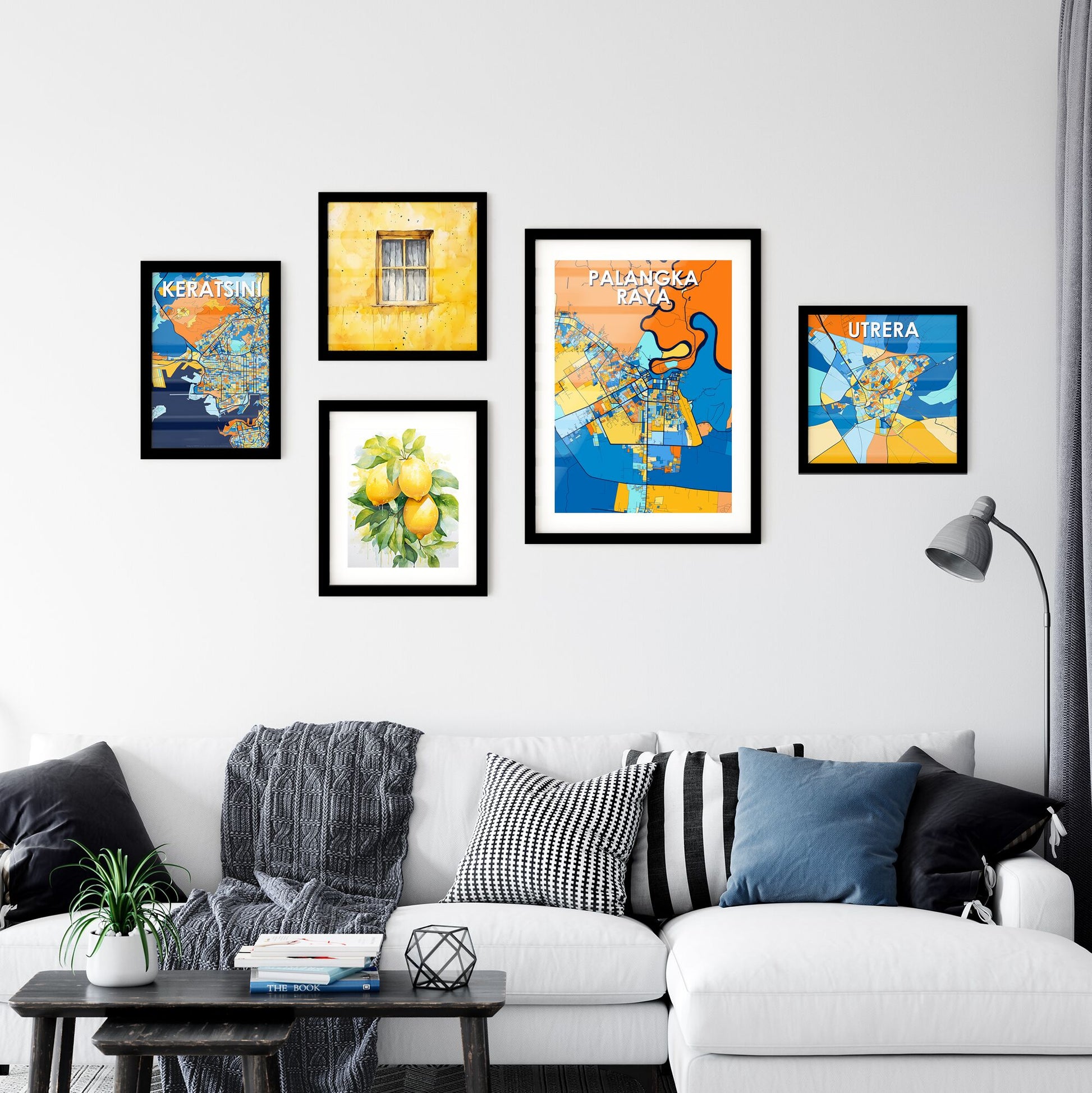 PALANGKA RAYA INDONESIA Vibrant Colorful Art Map Poster Blue Orange