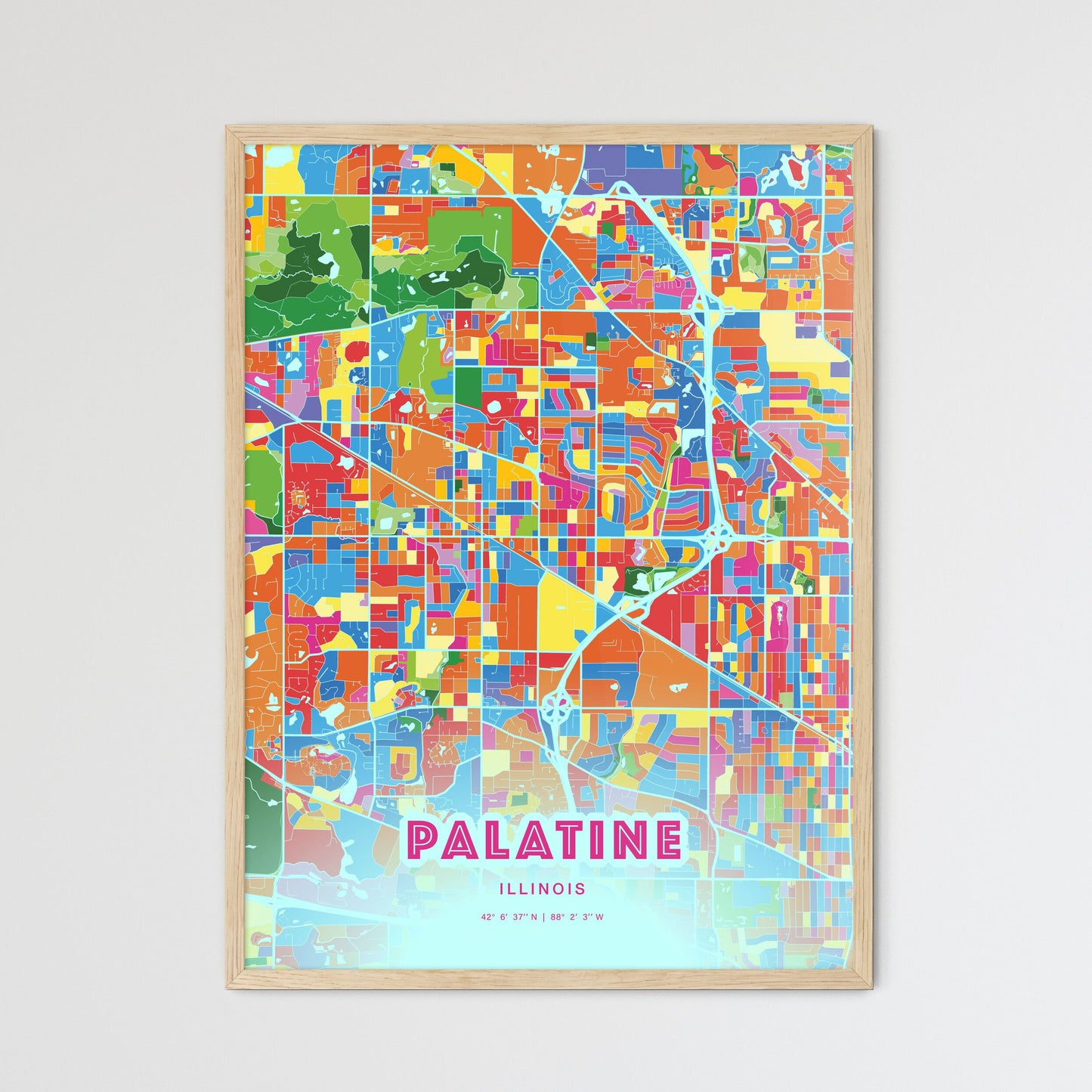 Colorful Palatine Illinois Fine Art Map Crazy Colors