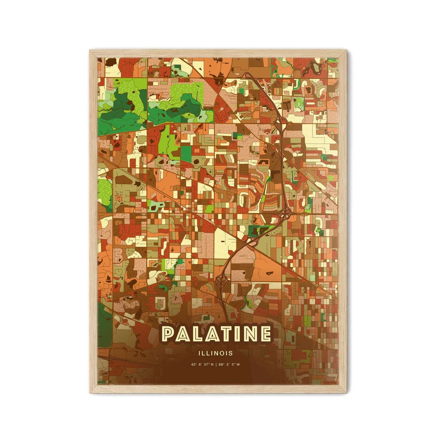 Colorful Palatine Illinois Fine Art Map Farmhouse