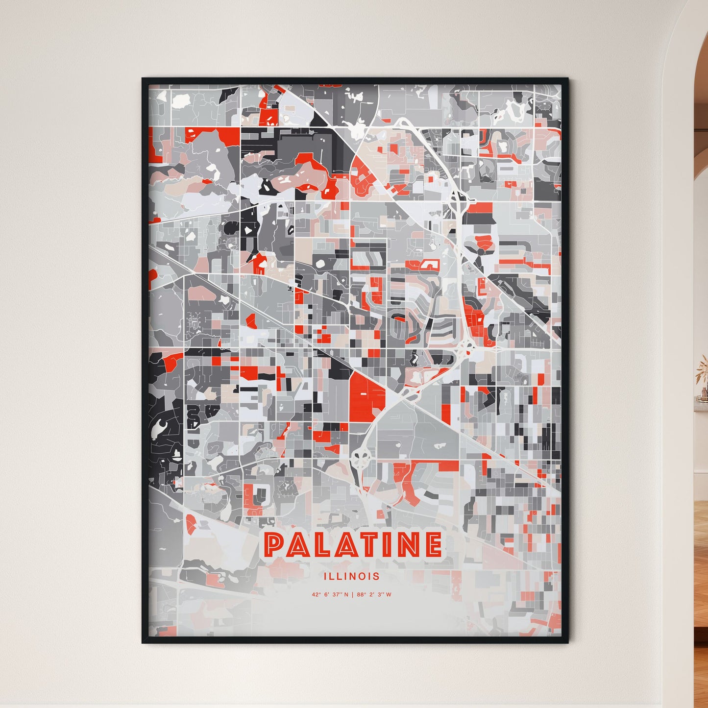 Colorful Palatine Illinois Fine Art Map Modern Expressive