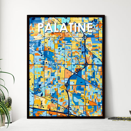 PALATINE ILLINOIS Vibrant Colorful Art Map Poster Blue Orange