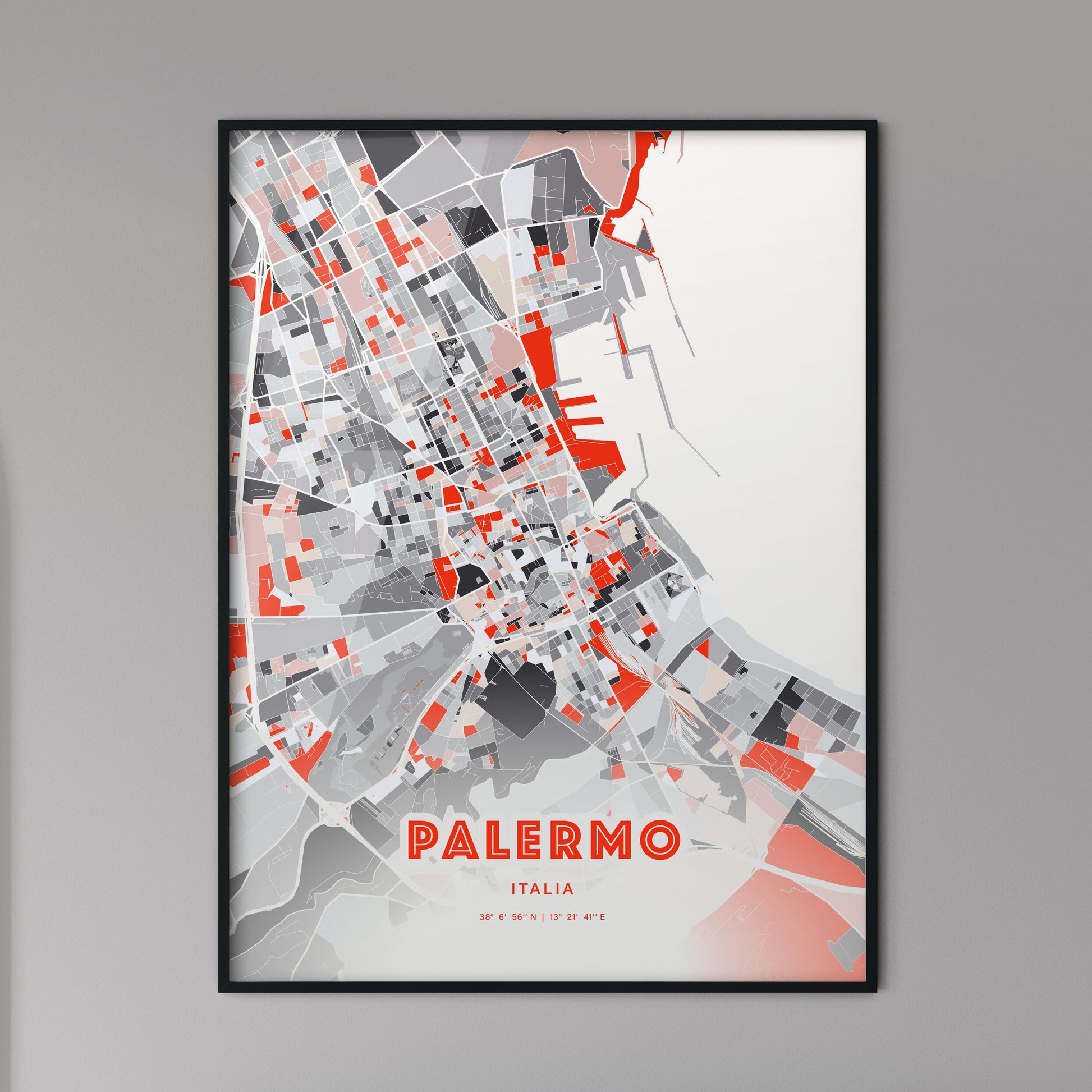 Colorful Palermo Italy Fine Art Map Modern Expressive