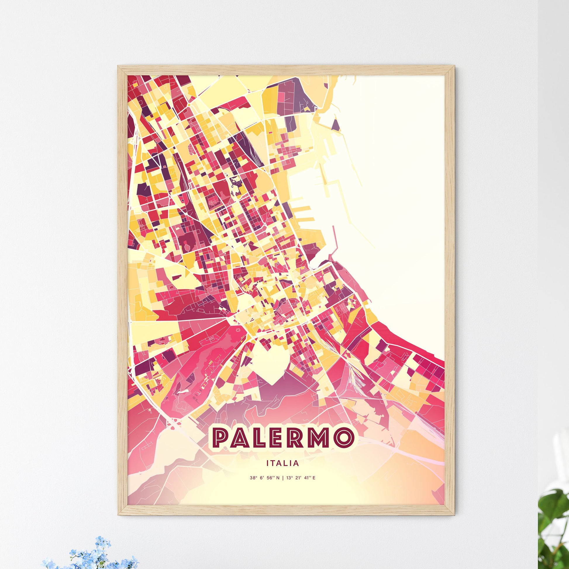 Colorful Palermo Italy Fine Art Map Hot Red