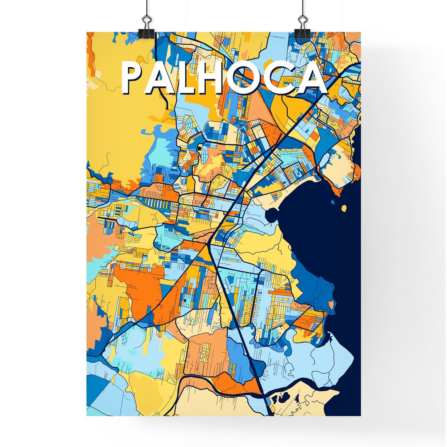 PALHOCA BRAZIL Vibrant Colorful Art Map Poster Blue Orange