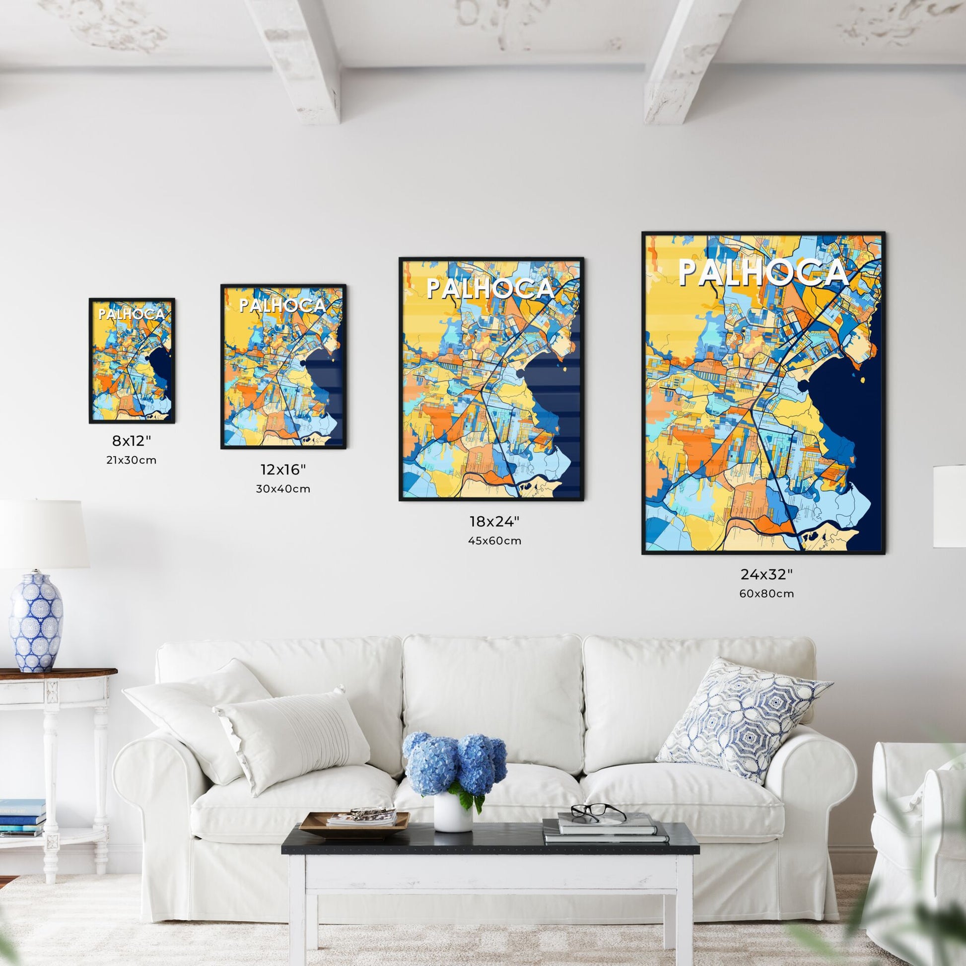 PALHOCA BRAZIL Vibrant Colorful Art Map Poster Blue Orange