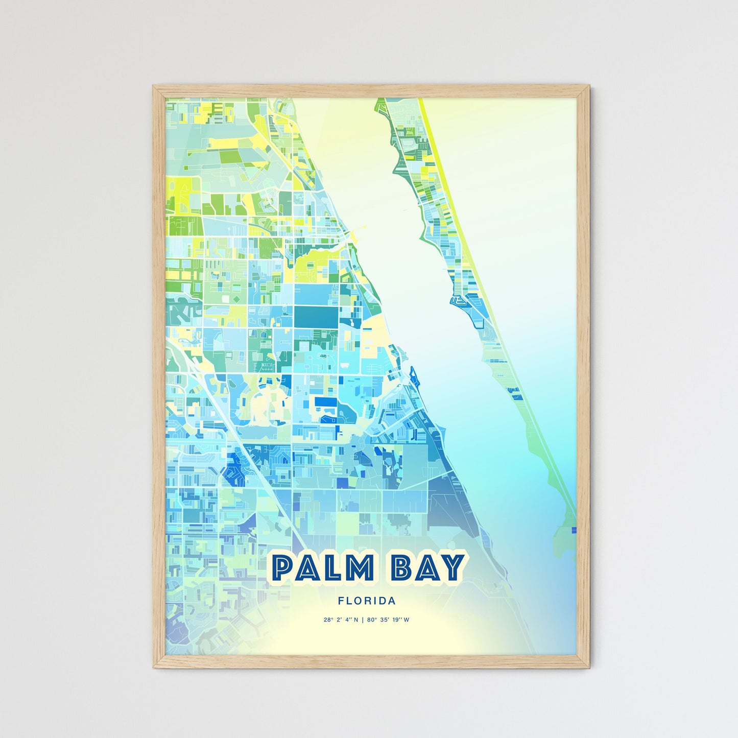 Colorful Palm Bay Florida Fine Art Map Cool Blue