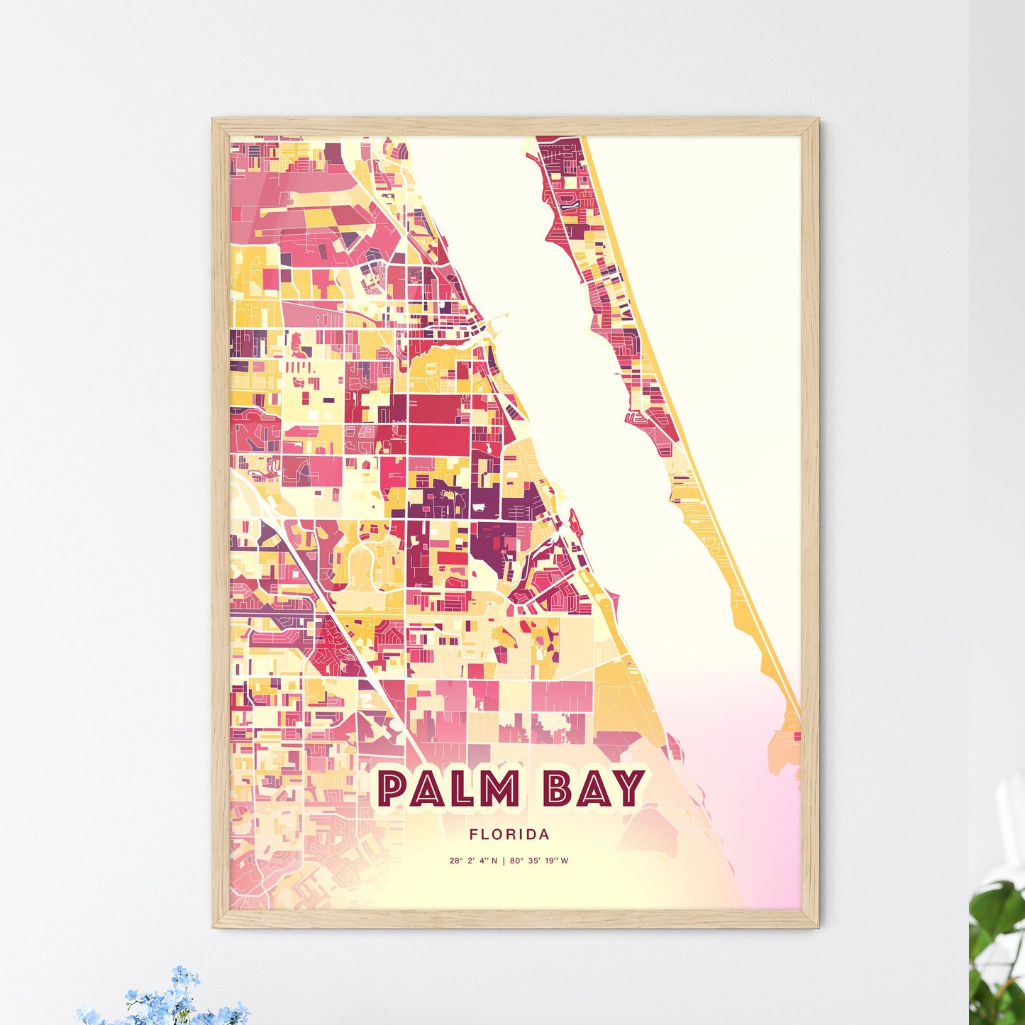 Colorful Palm Bay Florida Fine Art Map Hot Red