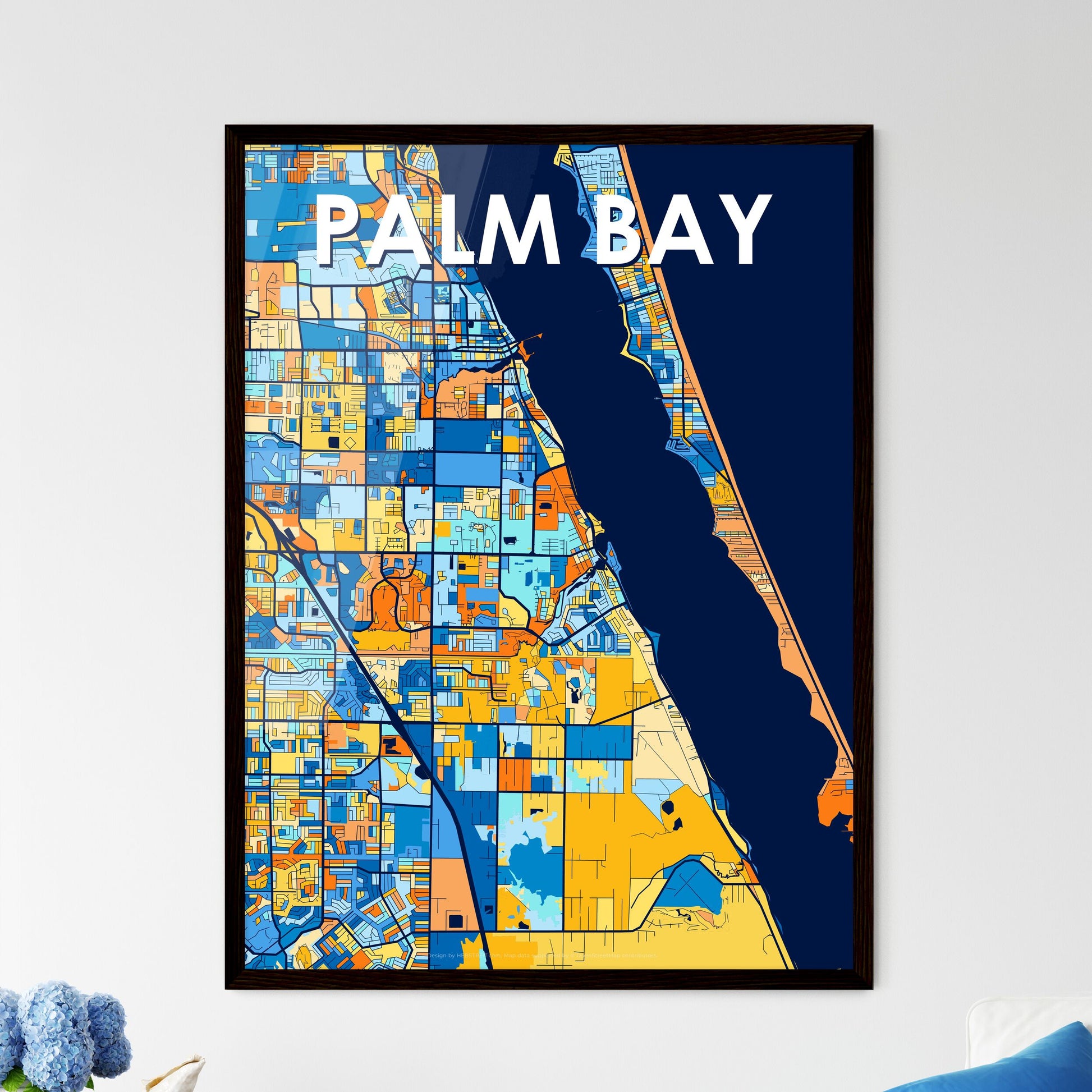 PALM BAY FLORIDA Vibrant Colorful Art Map Poster Blue Orange