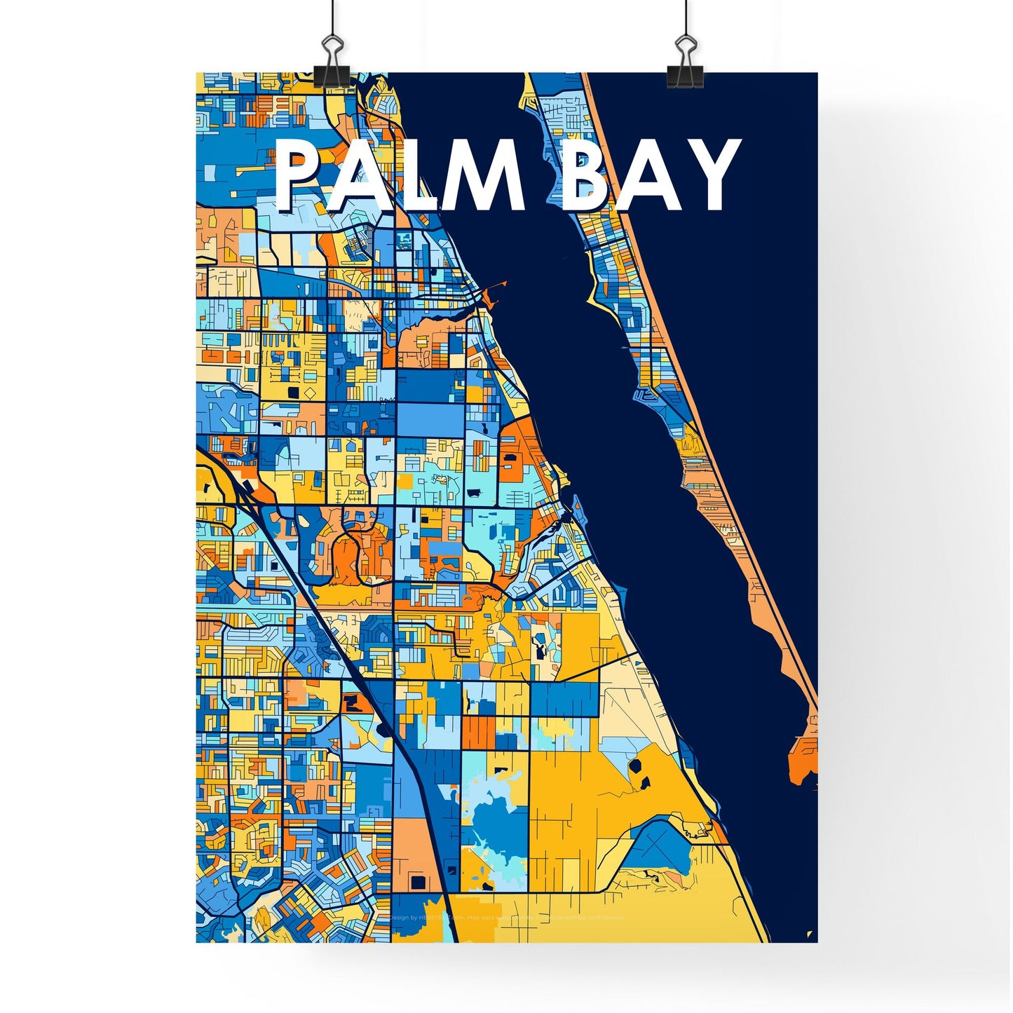 PALM BAY FLORIDA Vibrant Colorful Art Map Poster Blue Orange