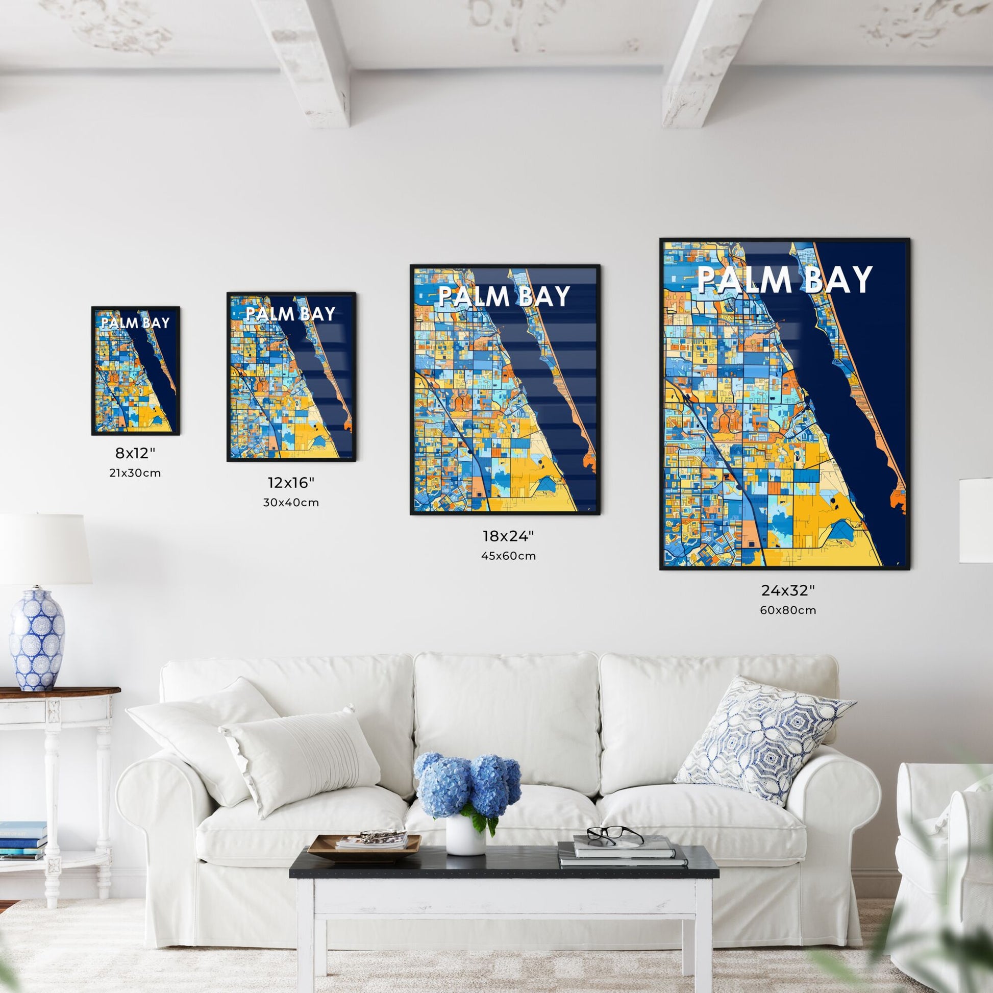 PALM BAY FLORIDA Vibrant Colorful Art Map Poster Blue Orange