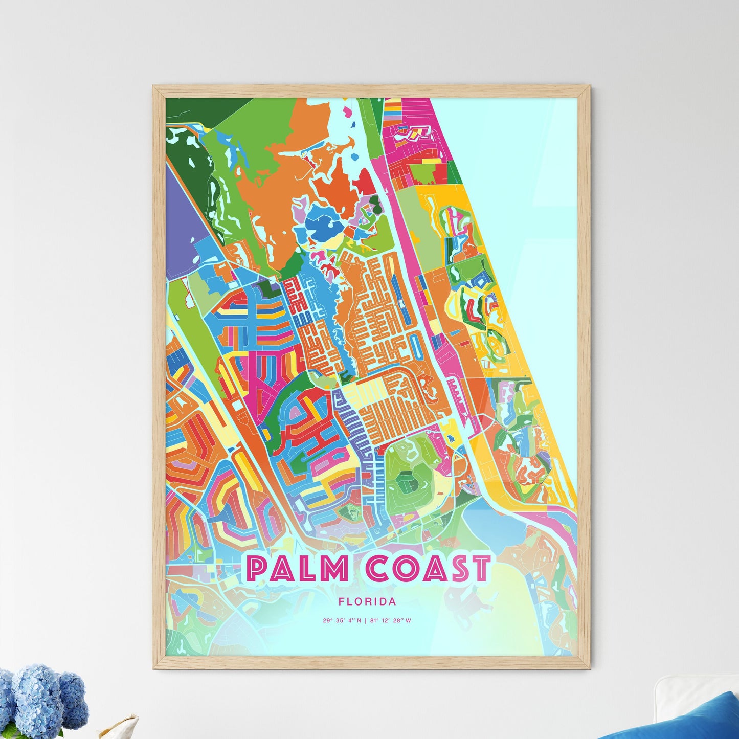 Colorful Palm Coast Florida Fine Art Map Crazy Colors