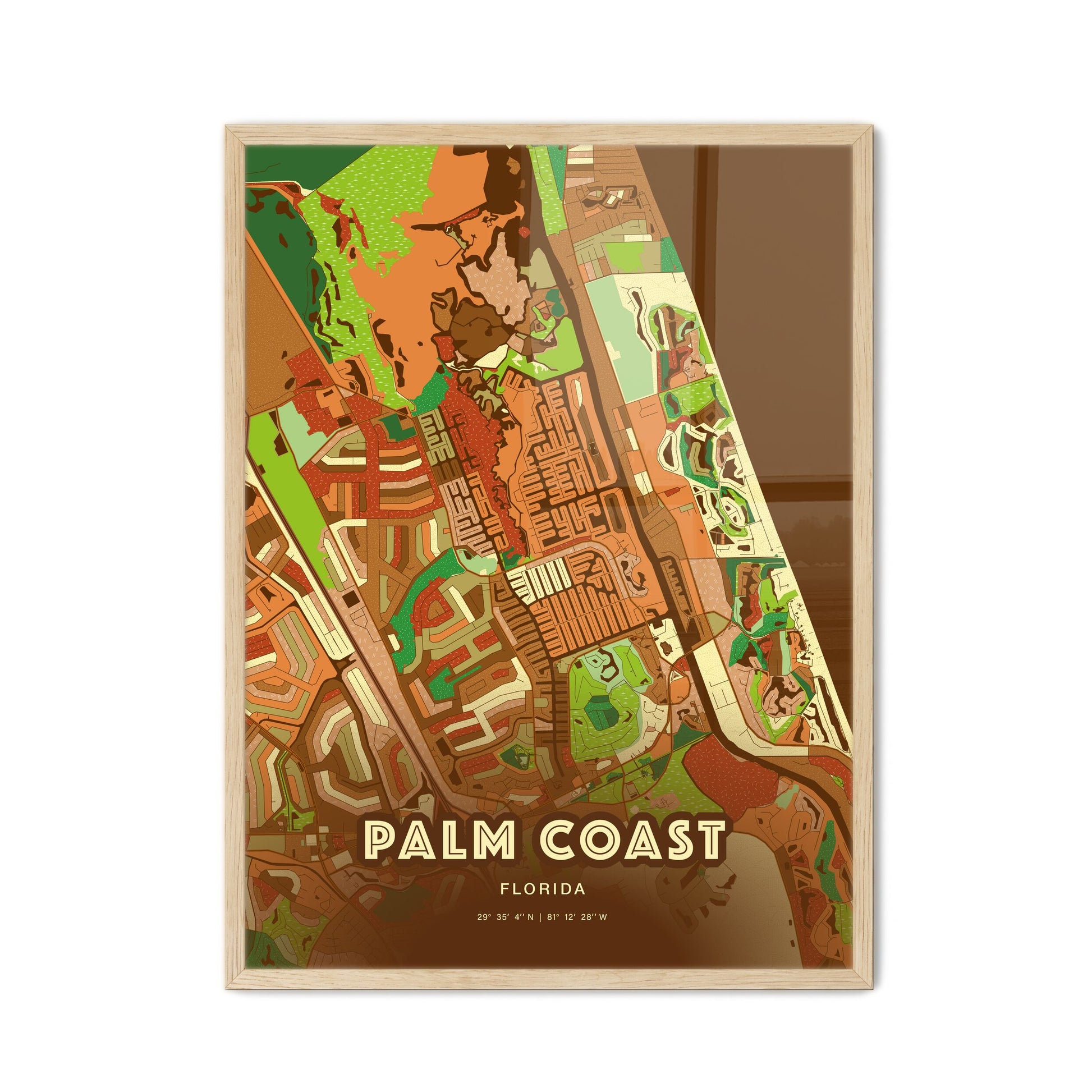 Colorful Palm Coast Florida Fine Art Map Farmhouse