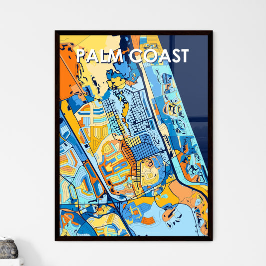 PALM COAST FLORIDA Vibrant Colorful Art Map Poster Blue Orange