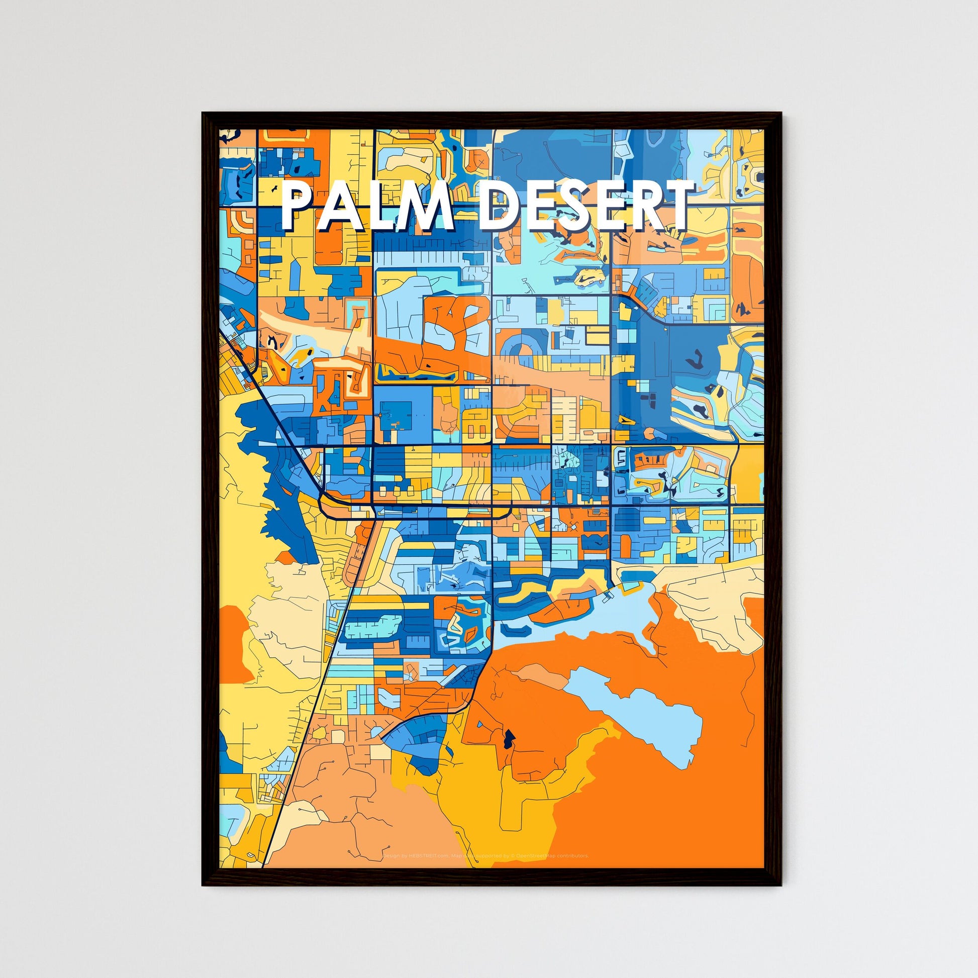 PALM DESERT CALIFORNIA Vibrant Colorful Art Map Poster Blue Orange