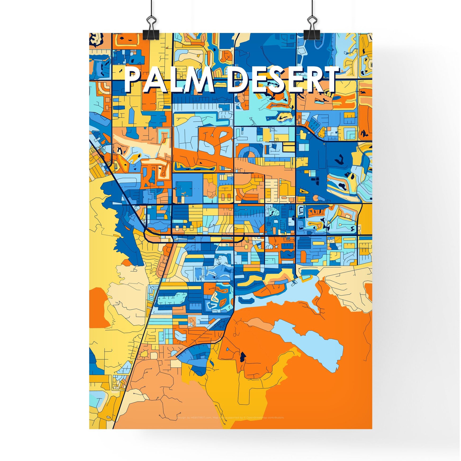 PALM DESERT CALIFORNIA Vibrant Colorful Art Map Poster Blue Orange