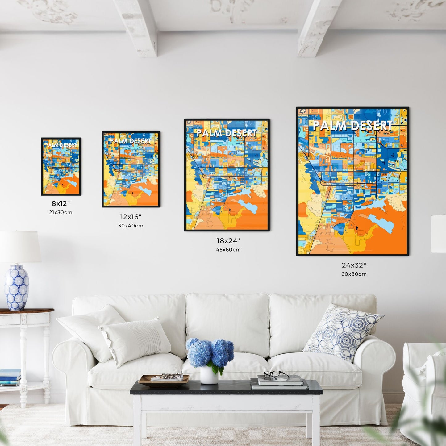 PALM DESERT CALIFORNIA Vibrant Colorful Art Map Poster Blue Orange