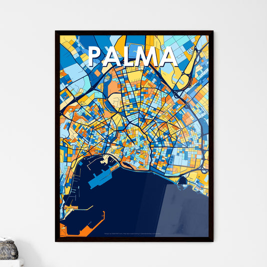 PALMA SPAIN Vibrant Colorful Art Map Poster Blue Orange