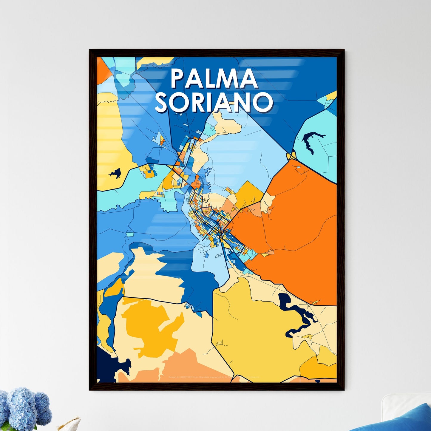 PALMA SORIANO CUBA Vibrant Colorful Art Map Poster Blue Orange