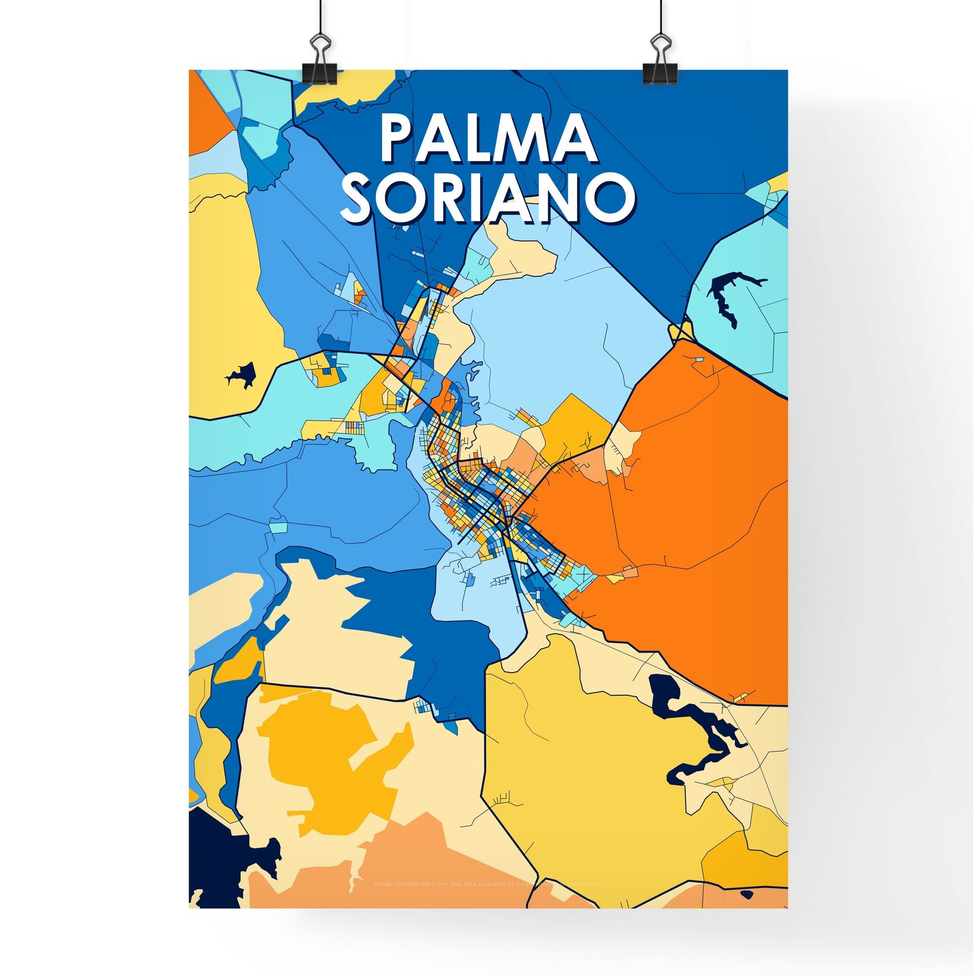 PALMA SORIANO CUBA Vibrant Colorful Art Map Poster Blue Orange