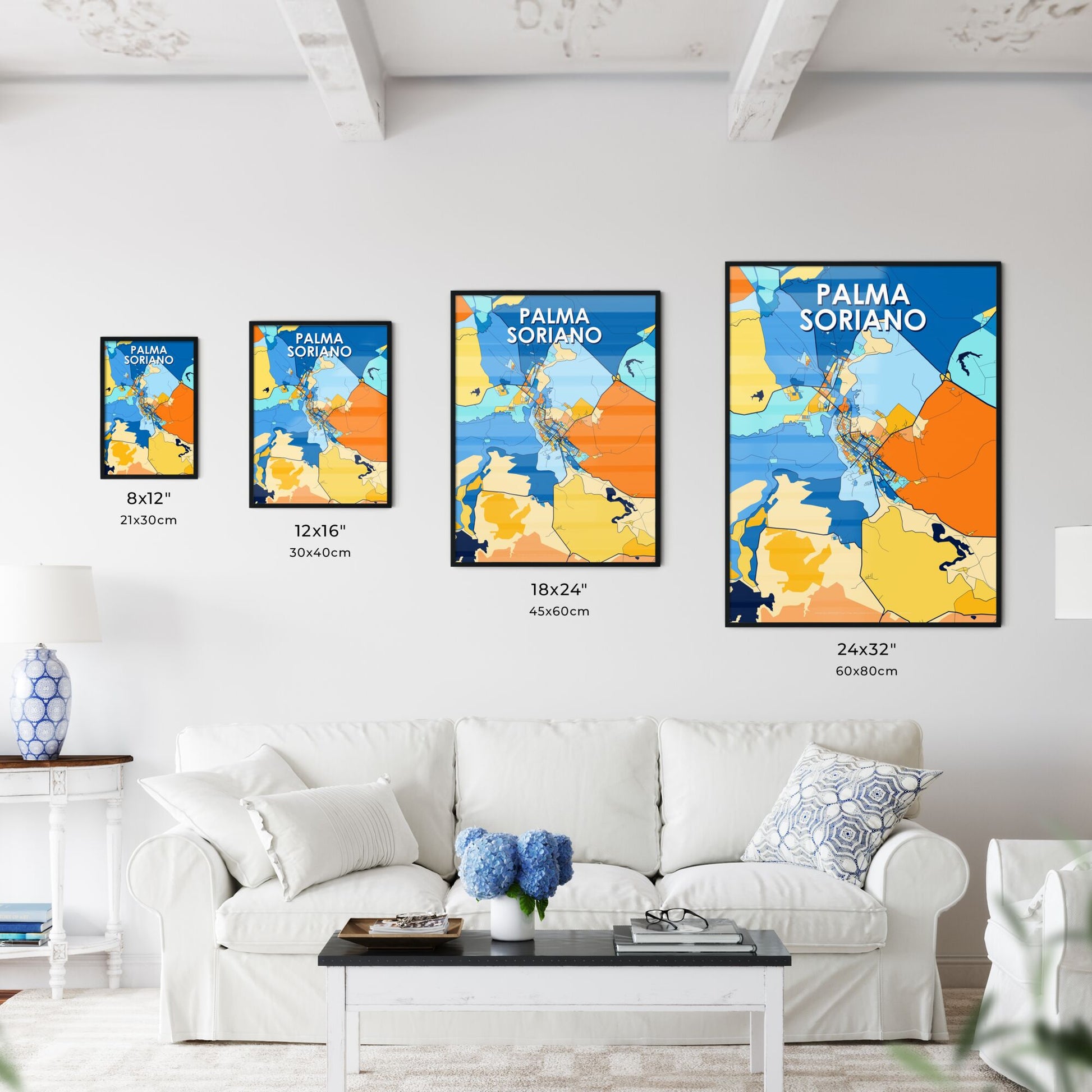 PALMA SORIANO CUBA Vibrant Colorful Art Map Poster Blue Orange