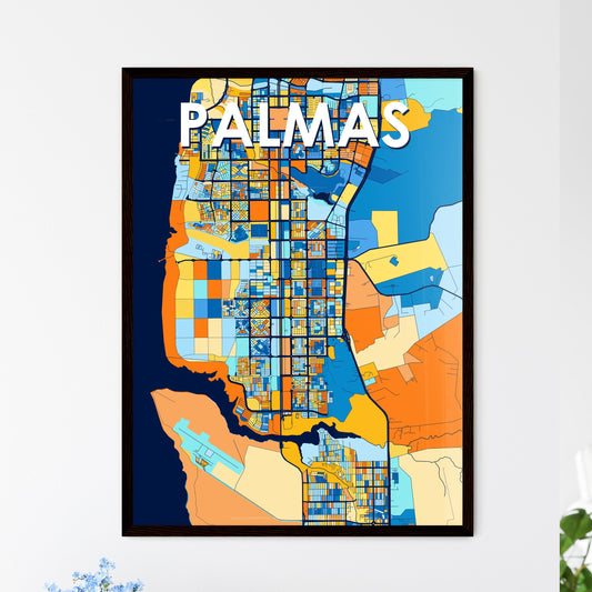 PALMAS BRAZIL Vibrant Colorful Art Map Poster Blue Orange