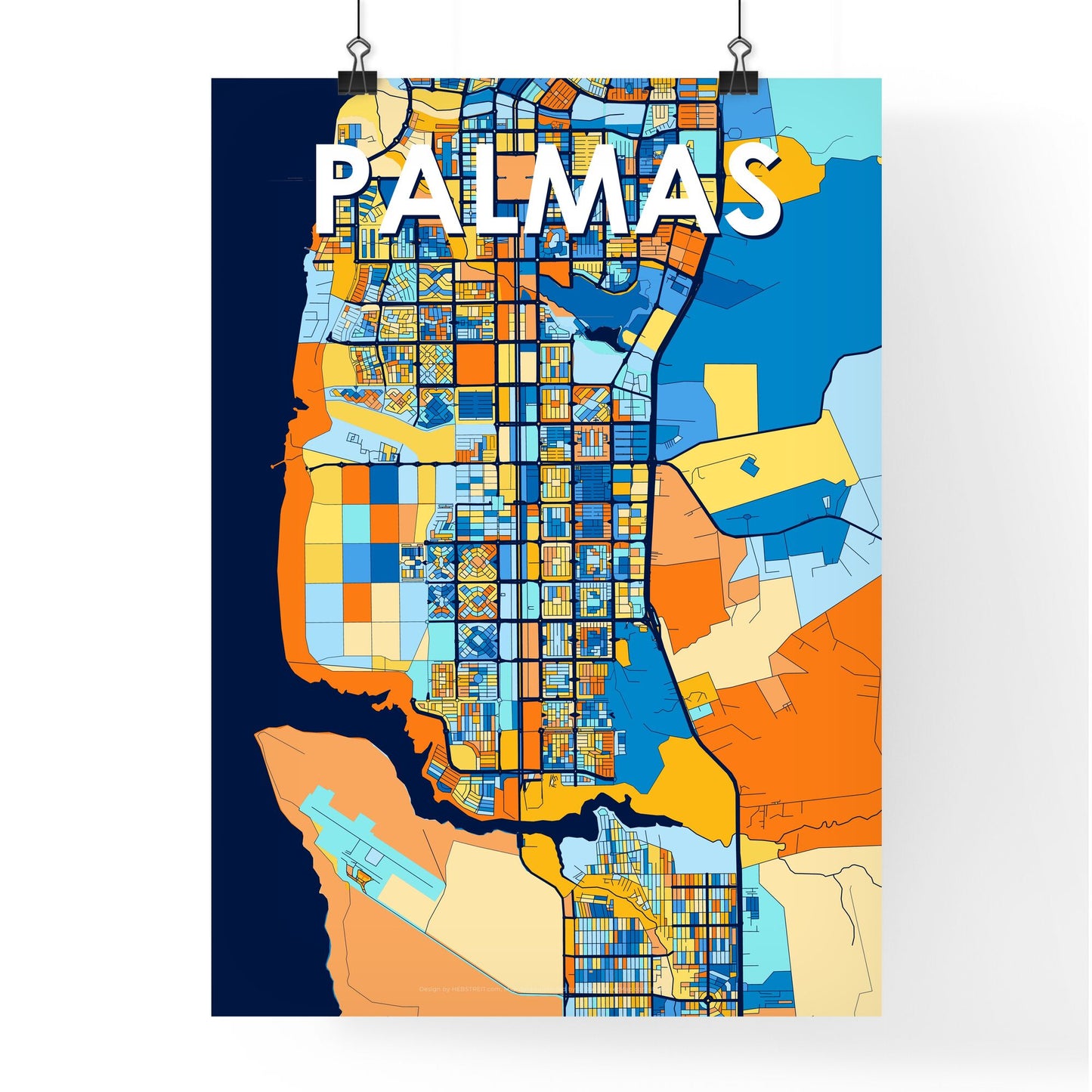 PALMAS BRAZIL Vibrant Colorful Art Map Poster Blue Orange