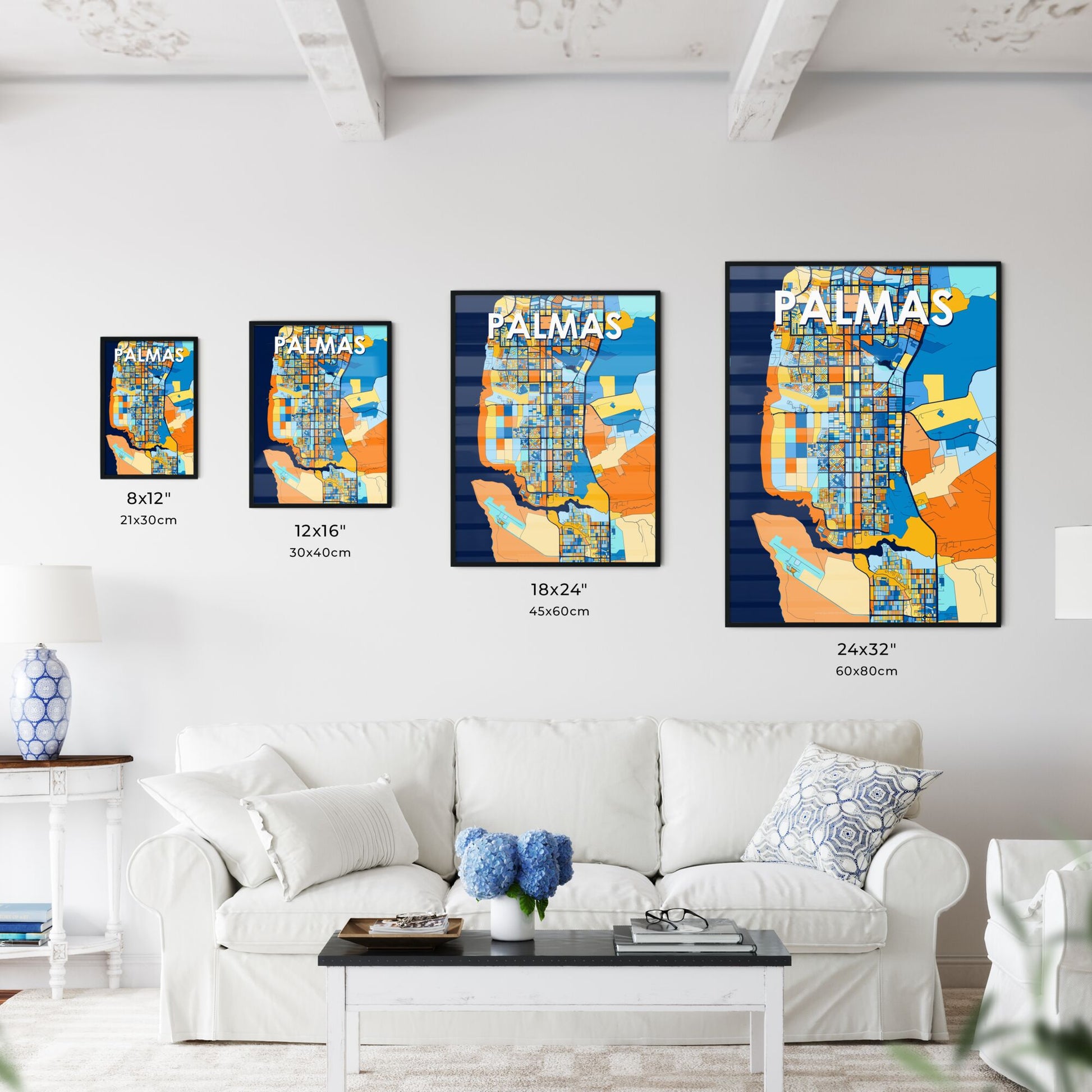 PALMAS BRAZIL Vibrant Colorful Art Map Poster Blue Orange