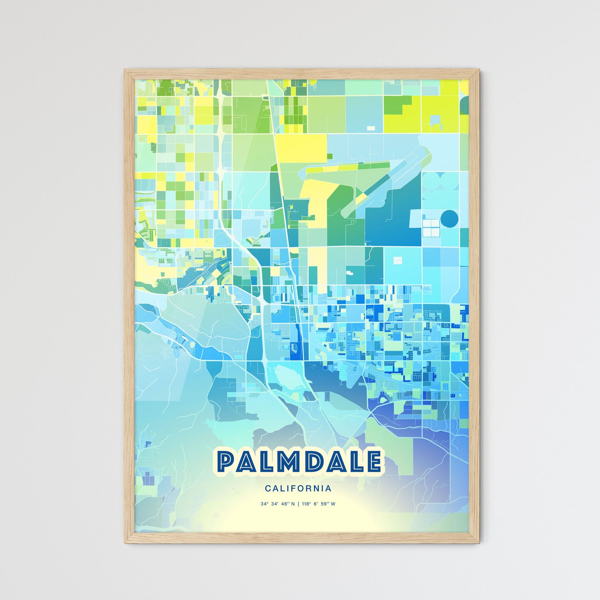 Colorful Palmdale California Fine Art Map Cool Blue