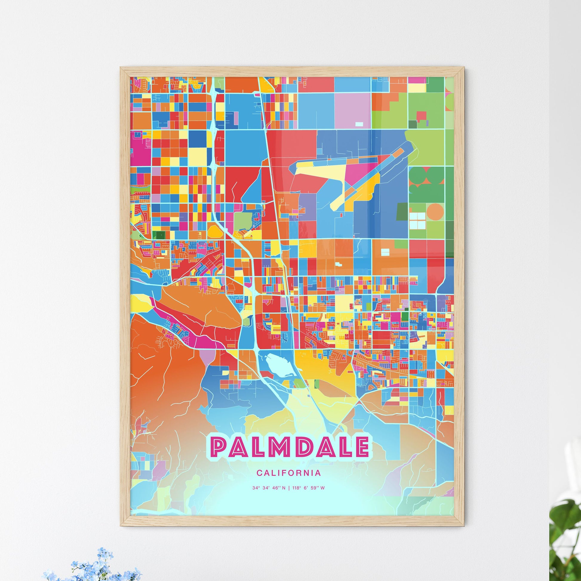 Colorful Palmdale California Fine Art Map Crazy Colors