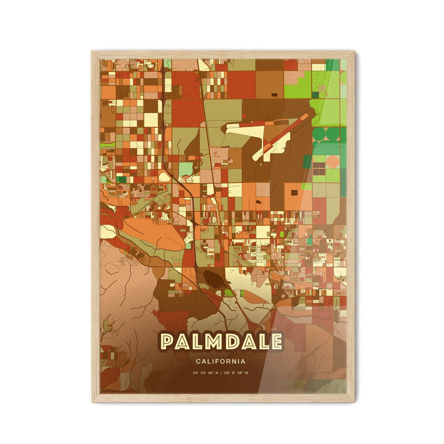 Colorful Palmdale California Fine Art Map Farmhouse