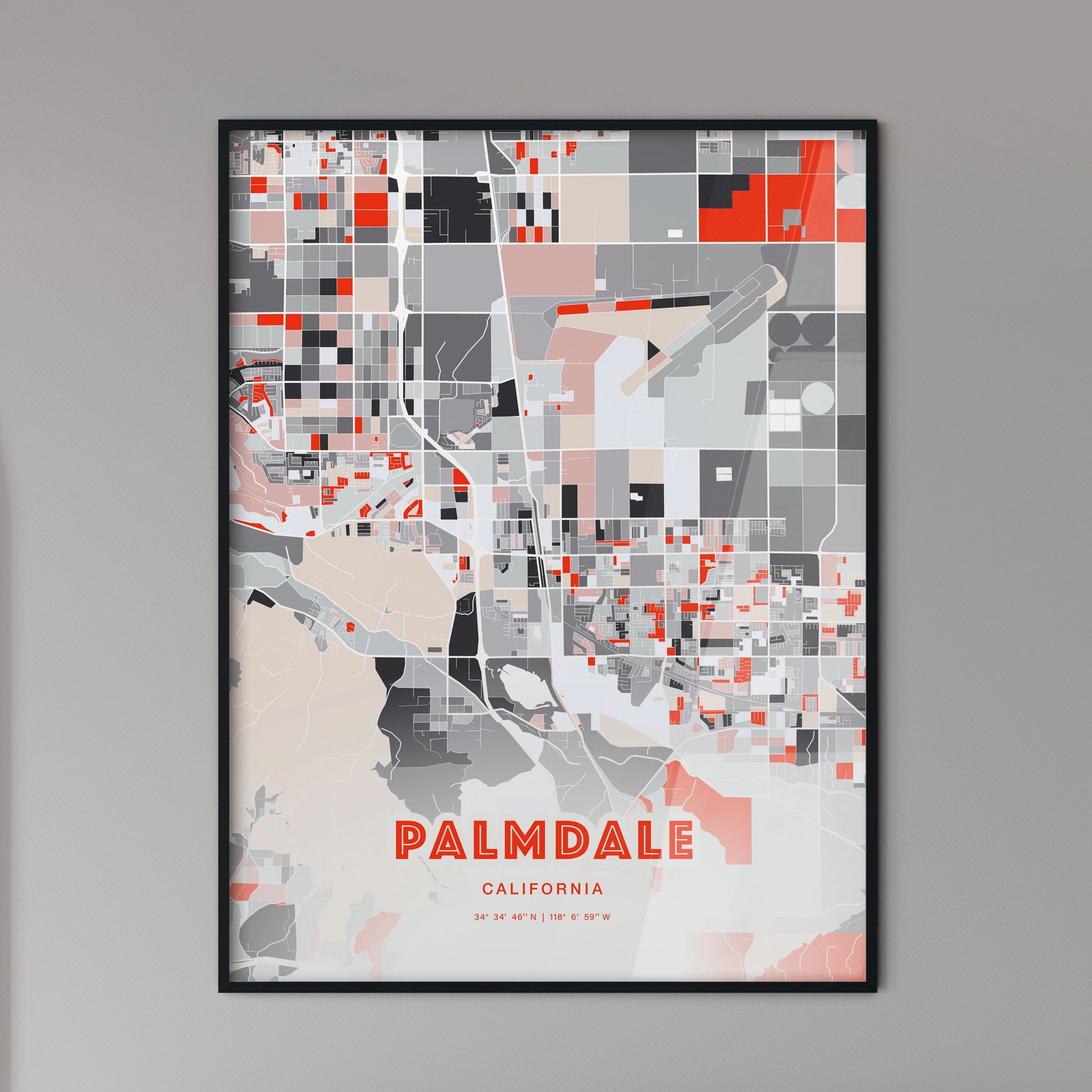 Colorful Palmdale California Fine Art Map Modern Expressive