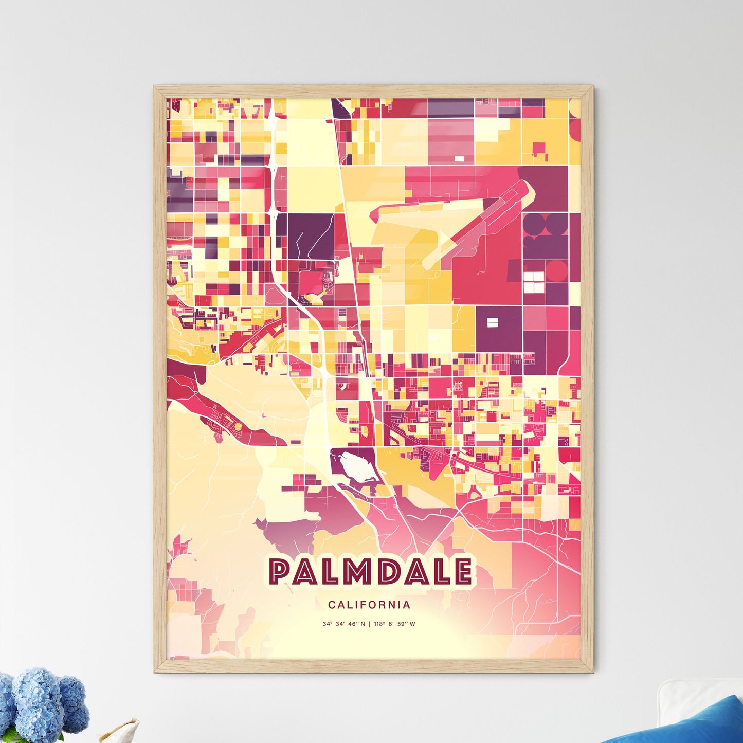 Colorful Palmdale California Fine Art Map Hot Red