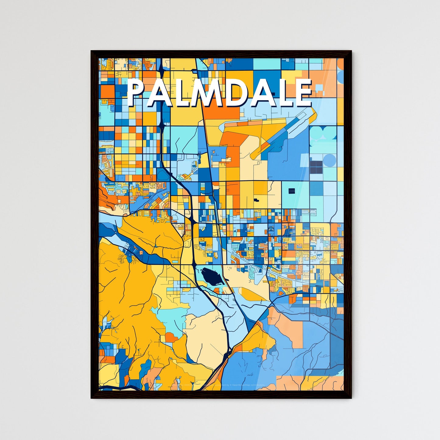 PALMDALE CALIFORNIA Vibrant Colorful Art Map Poster Blue Orange