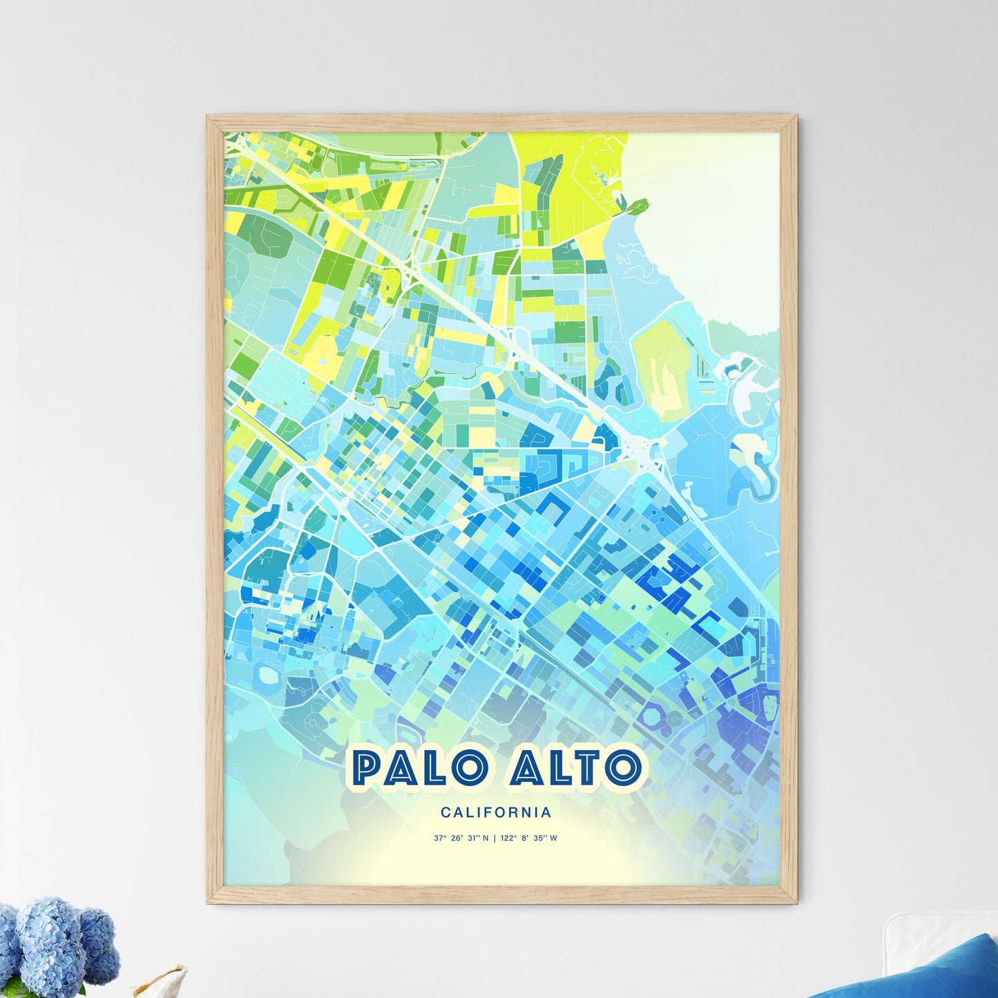 Colorful Palo Alto California Fine Art Map Cool Blue