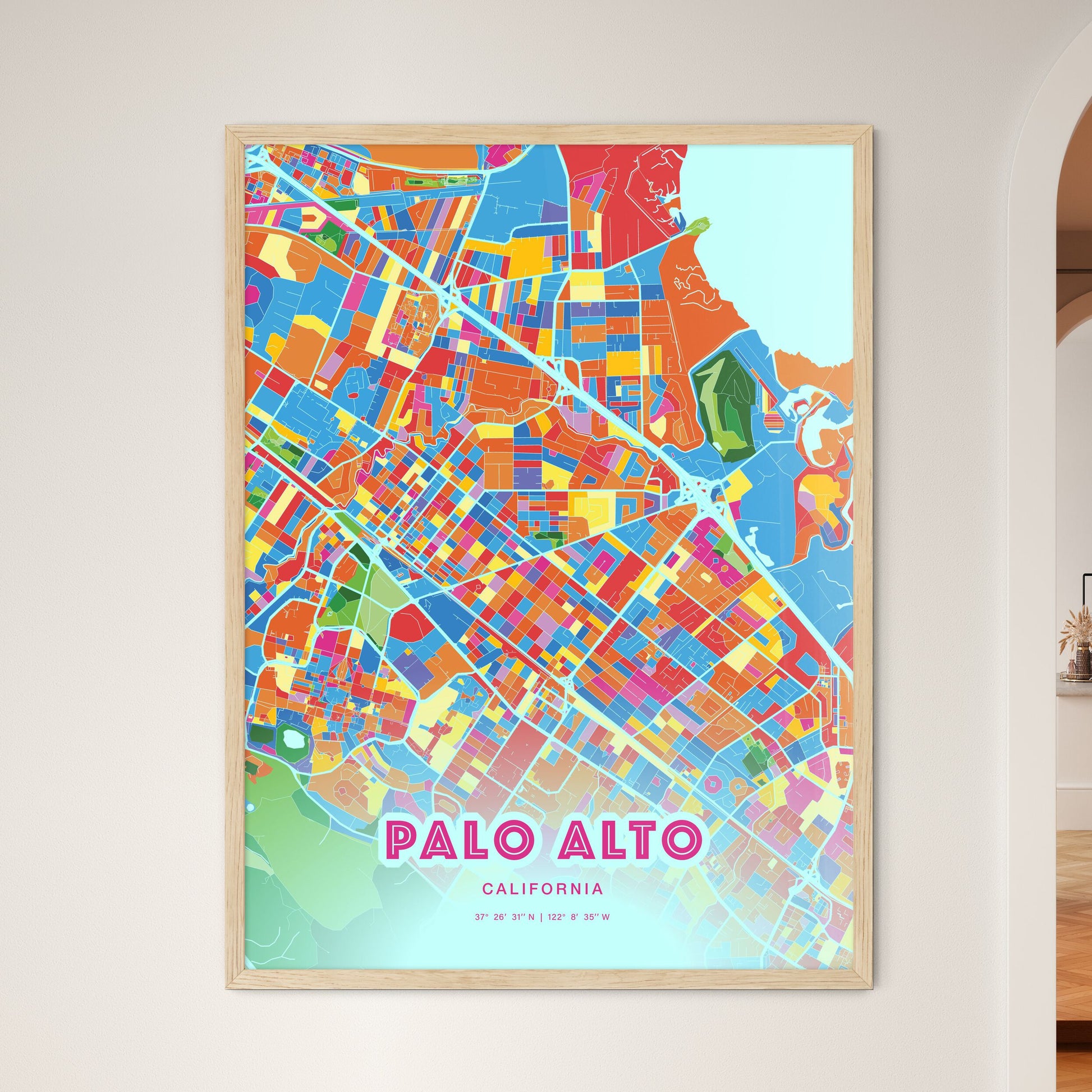 Colorful Palo Alto California Fine Art Map Crazy Colors