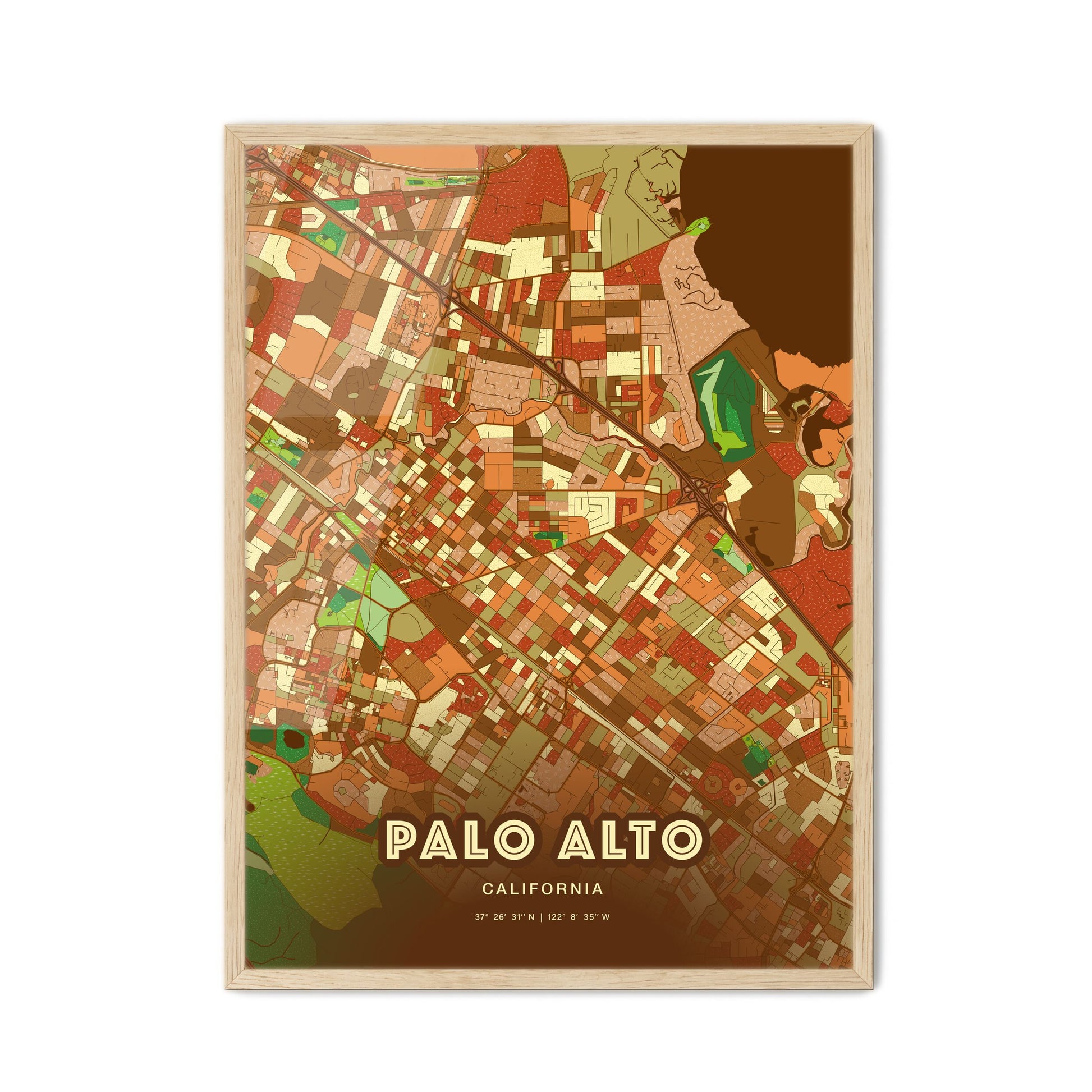 Colorful Palo Alto California Fine Art Map Farmhouse