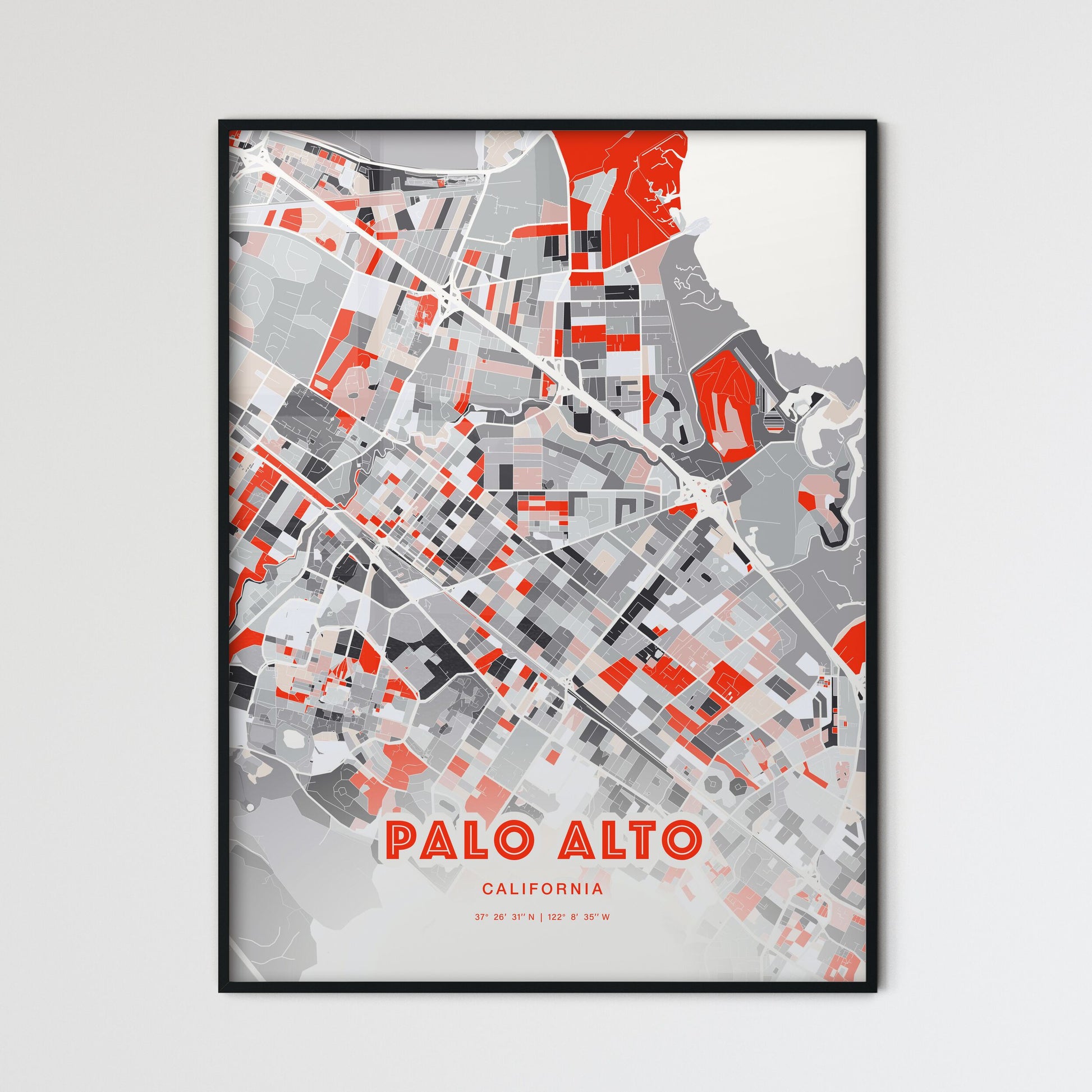 Colorful Palo Alto California Fine Art Map Modern Expressive
