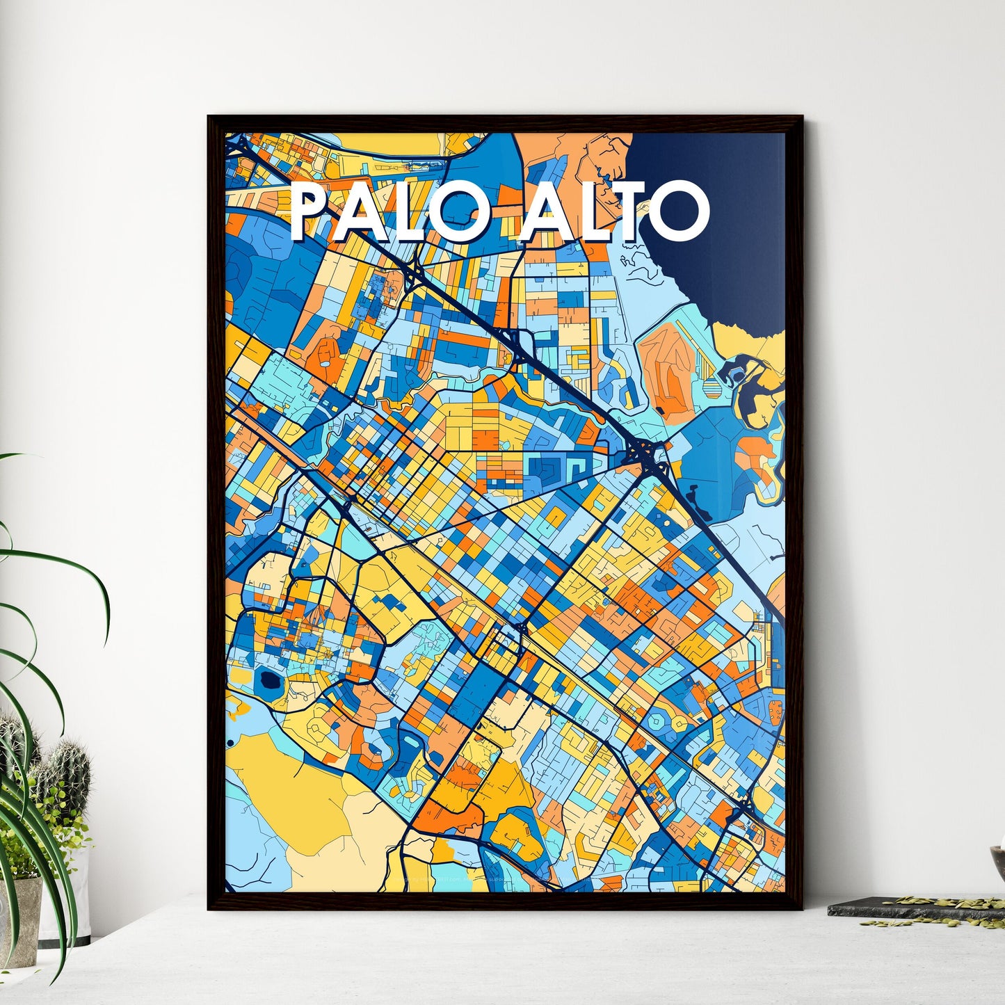 PALO ALTO CALIFORNIA Vibrant Colorful Art Map Poster Blue Orange