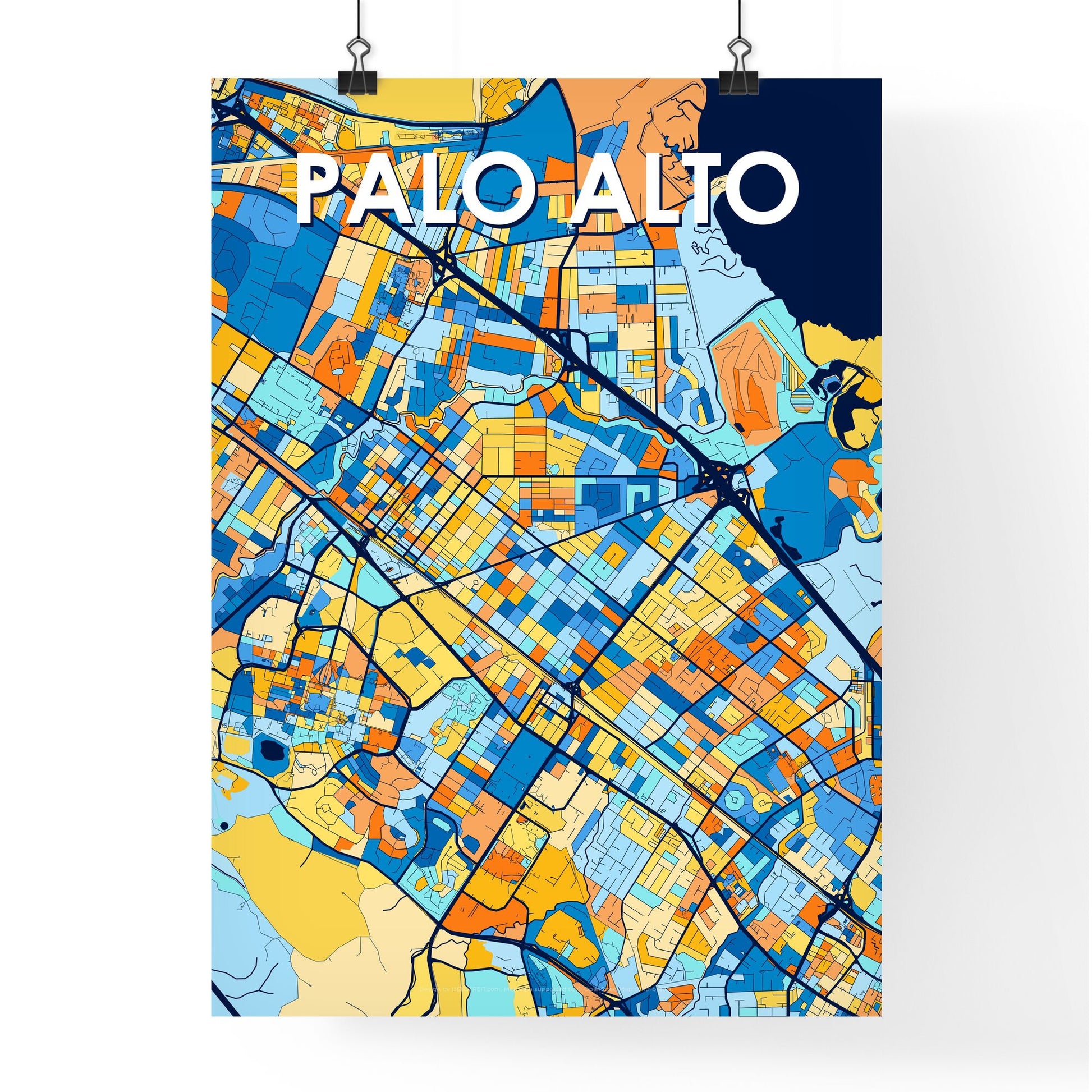 PALO ALTO CALIFORNIA Vibrant Colorful Art Map Poster Blue Orange