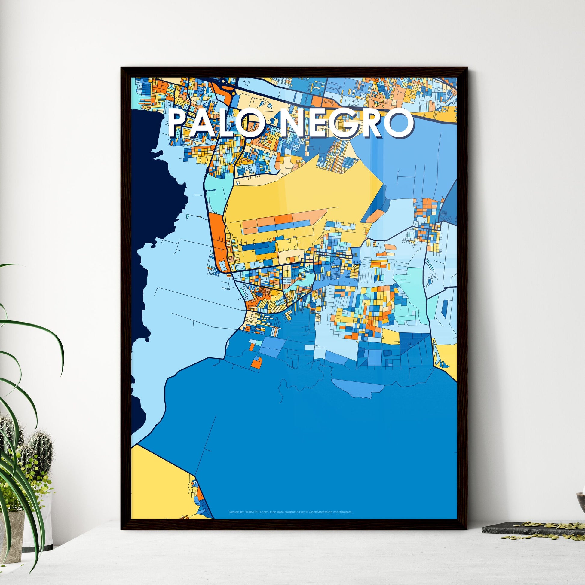 PALO NEGRO VENEZUELA Vibrant Colorful Art Map Poster Blue Orange