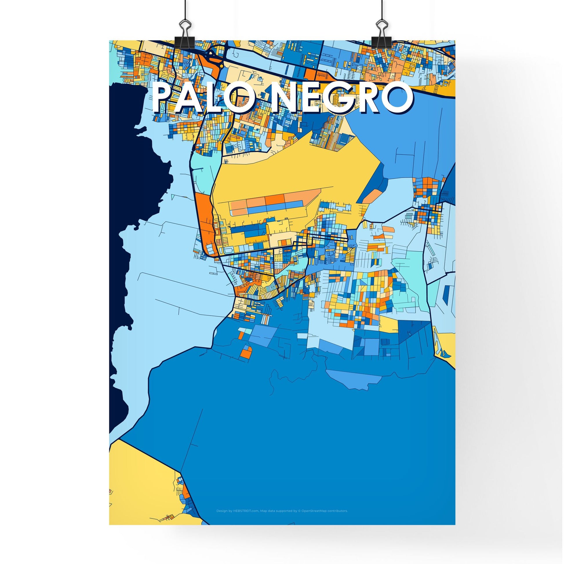 PALO NEGRO VENEZUELA Vibrant Colorful Art Map Poster Blue Orange