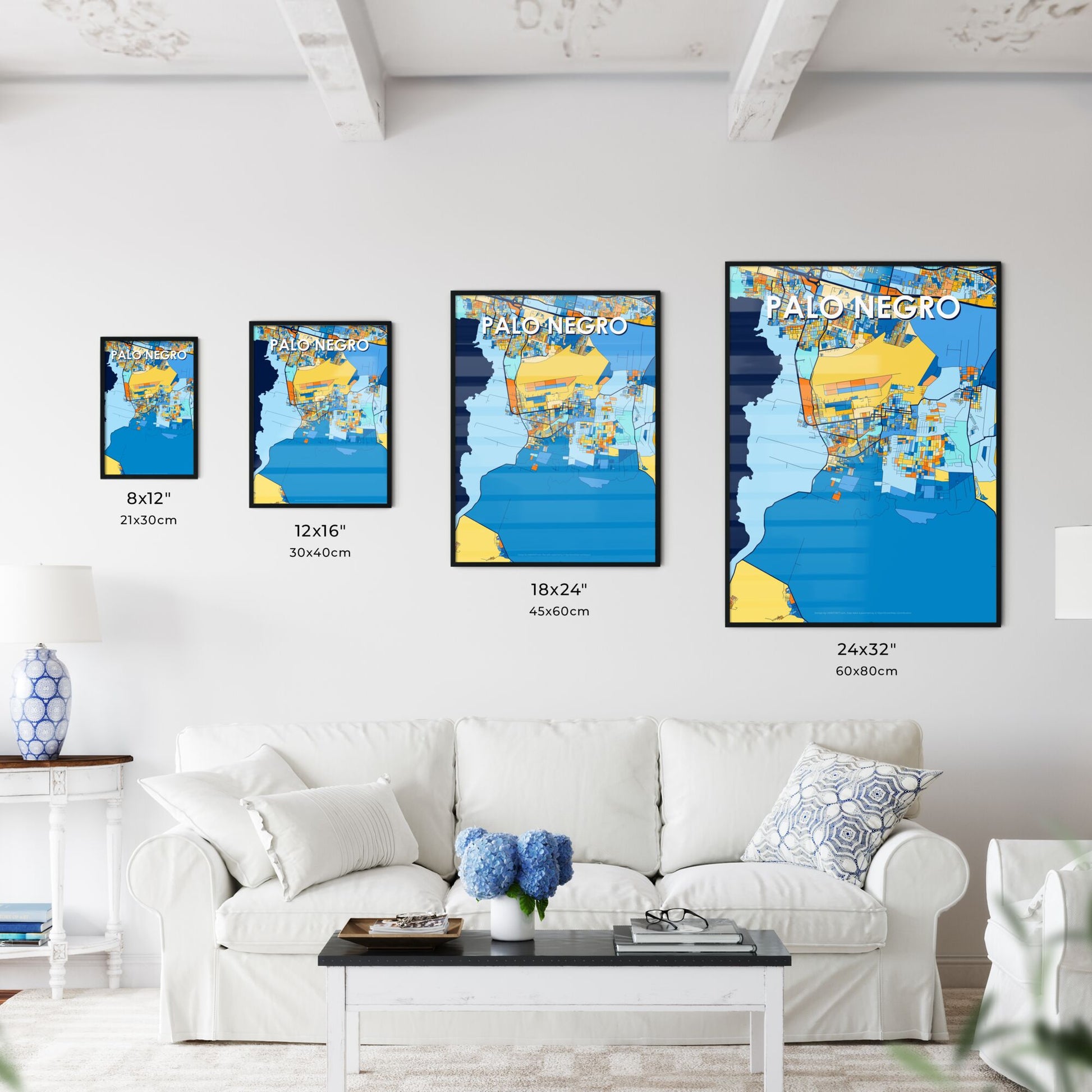 PALO NEGRO VENEZUELA Vibrant Colorful Art Map Poster Blue Orange