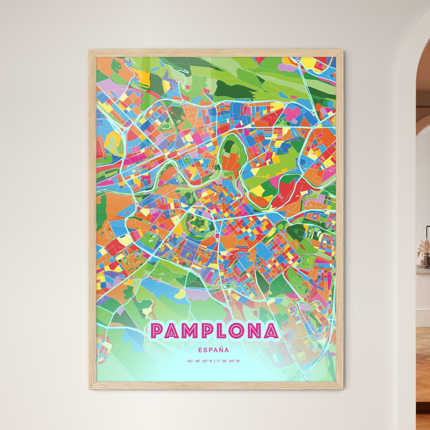 Colorful Pamplona Spain Fine Art Map Crazy Colors