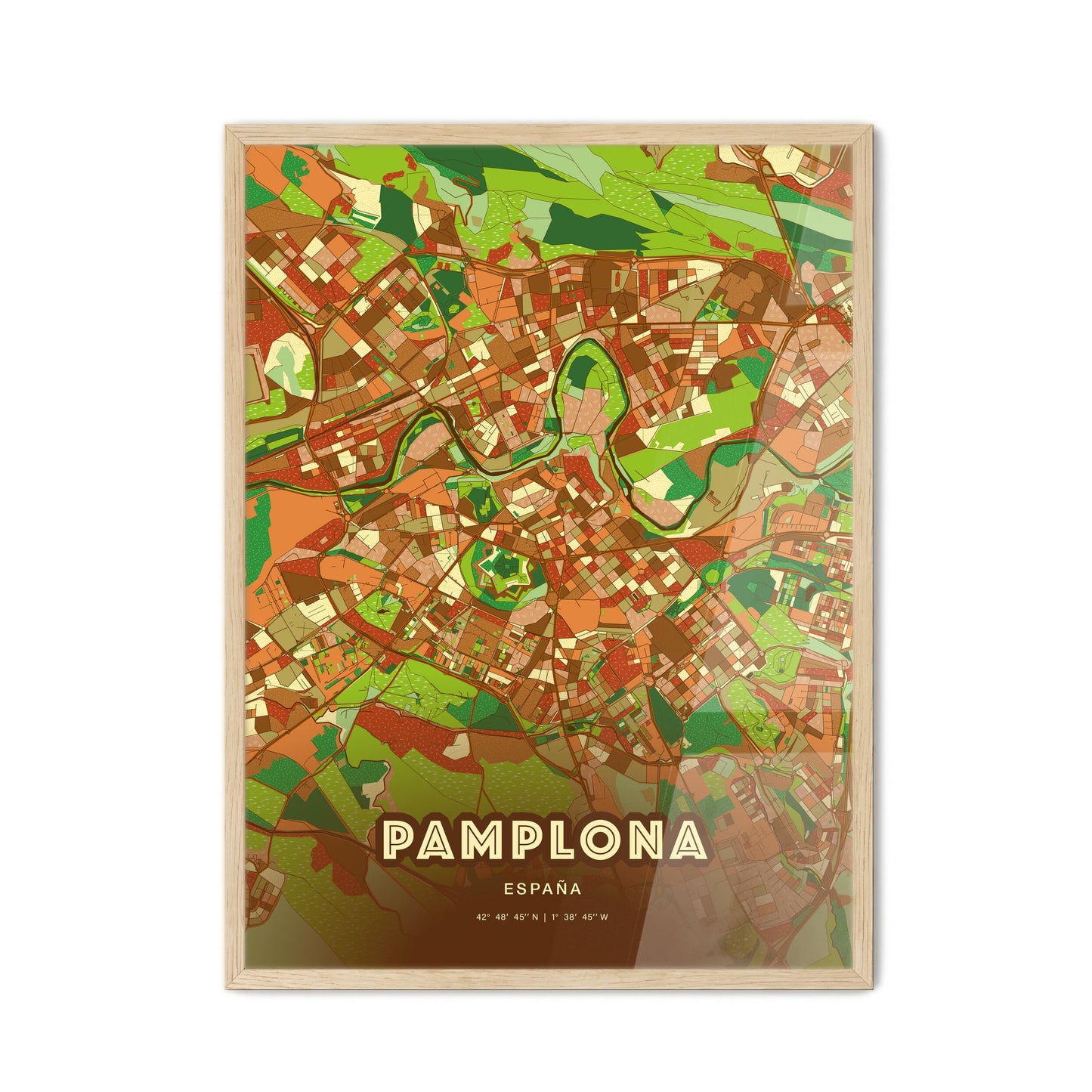 Colorful Pamplona Spain Fine Art Map Farmhouse