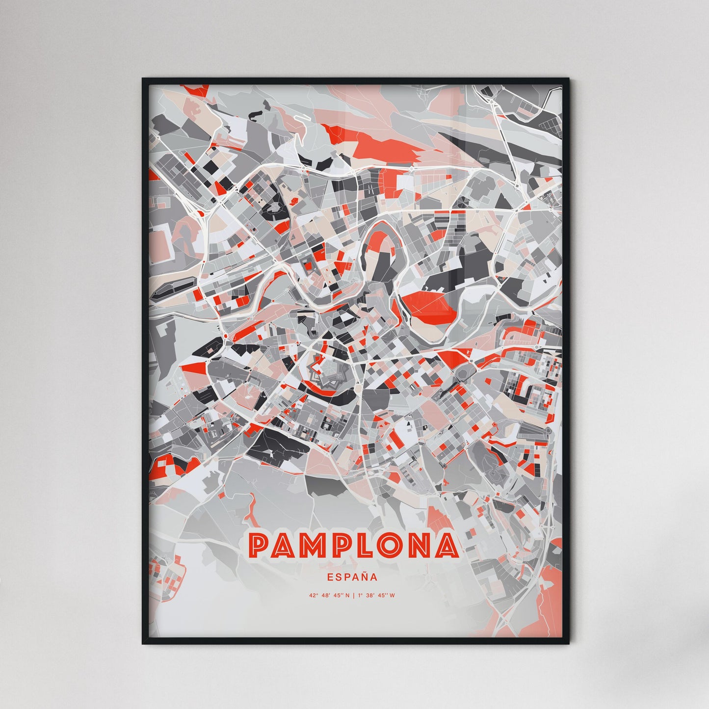 Colorful Pamplona Spain Fine Art Map Modern Expressive