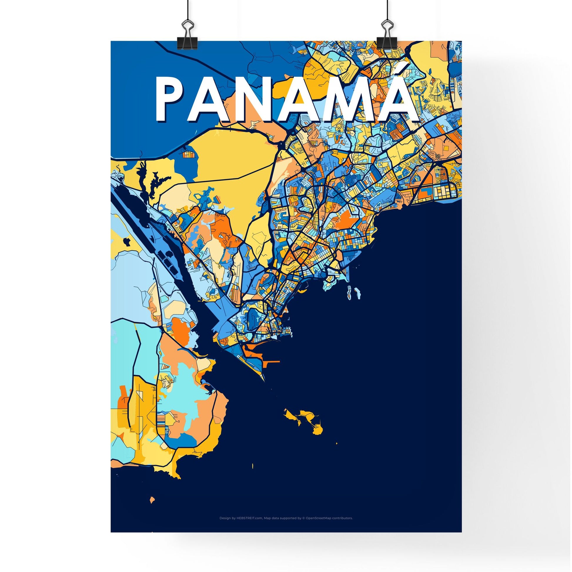 PANAMÁ PANAMA Vibrant Colorful Art Map Poster Blue Orange