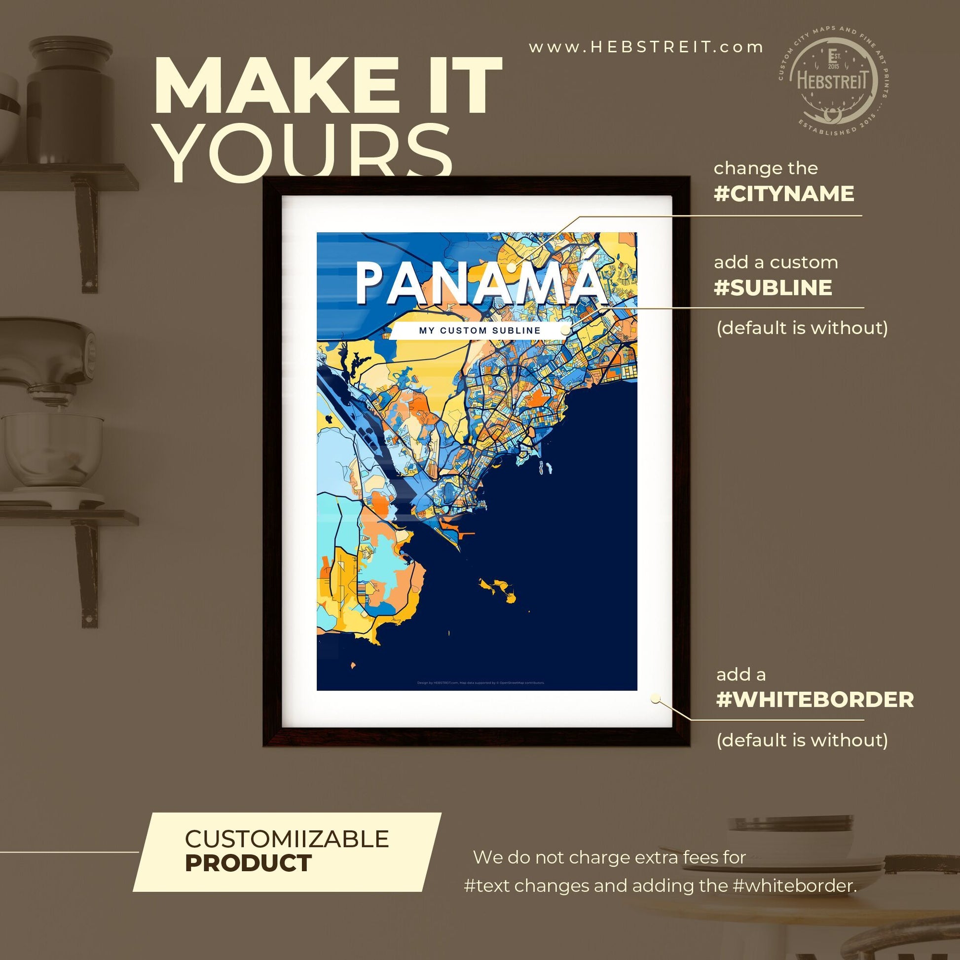 PANAMÁ PANAMA Vibrant Colorful Art Map Poster Blue Orange